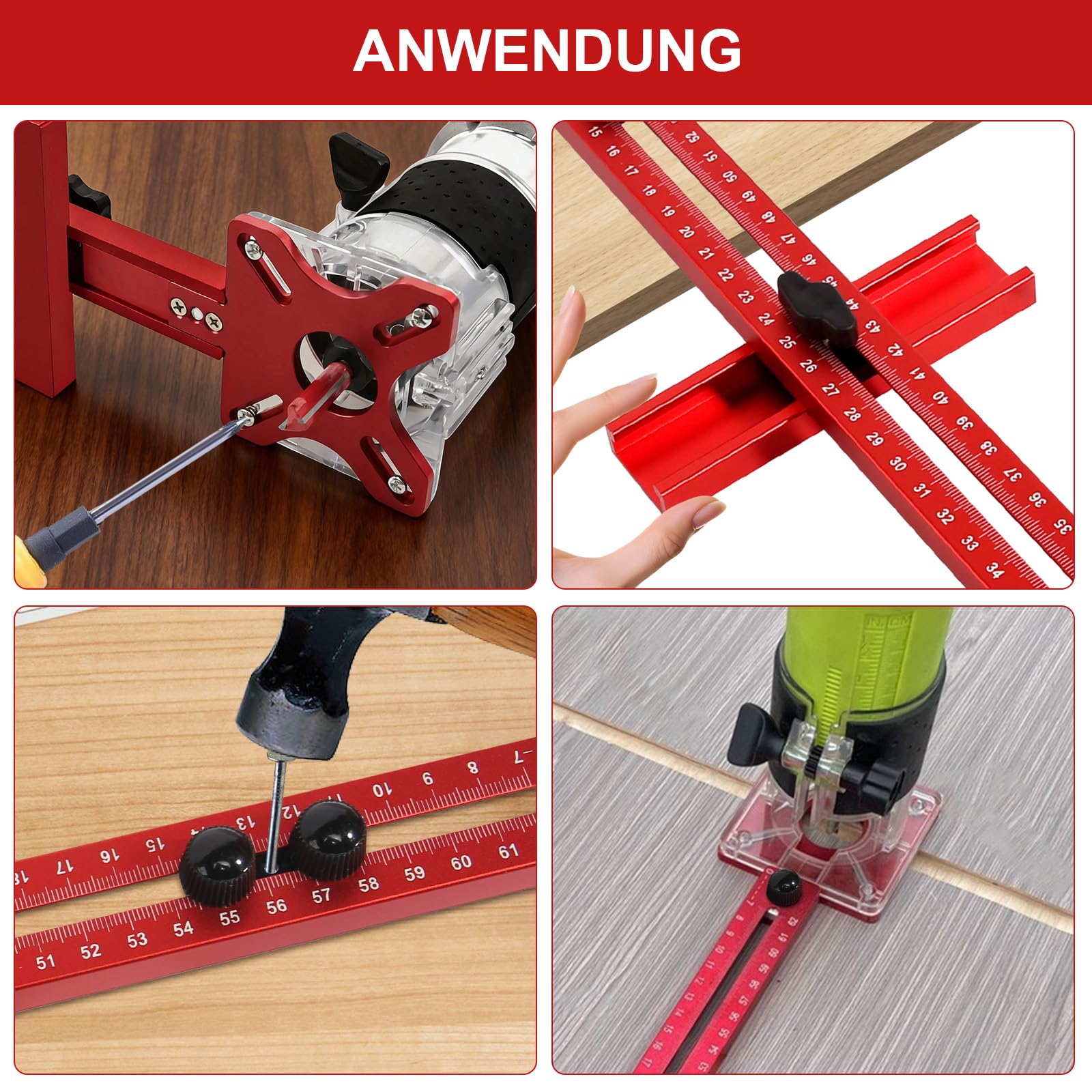 Plantilla de fresado de aluminio ajustable 4 en 1, guía de fresado, compás de fresado, radio de 90 mm hasta 370 mm, plantilla de fresado multifuncional para carpintería DIY