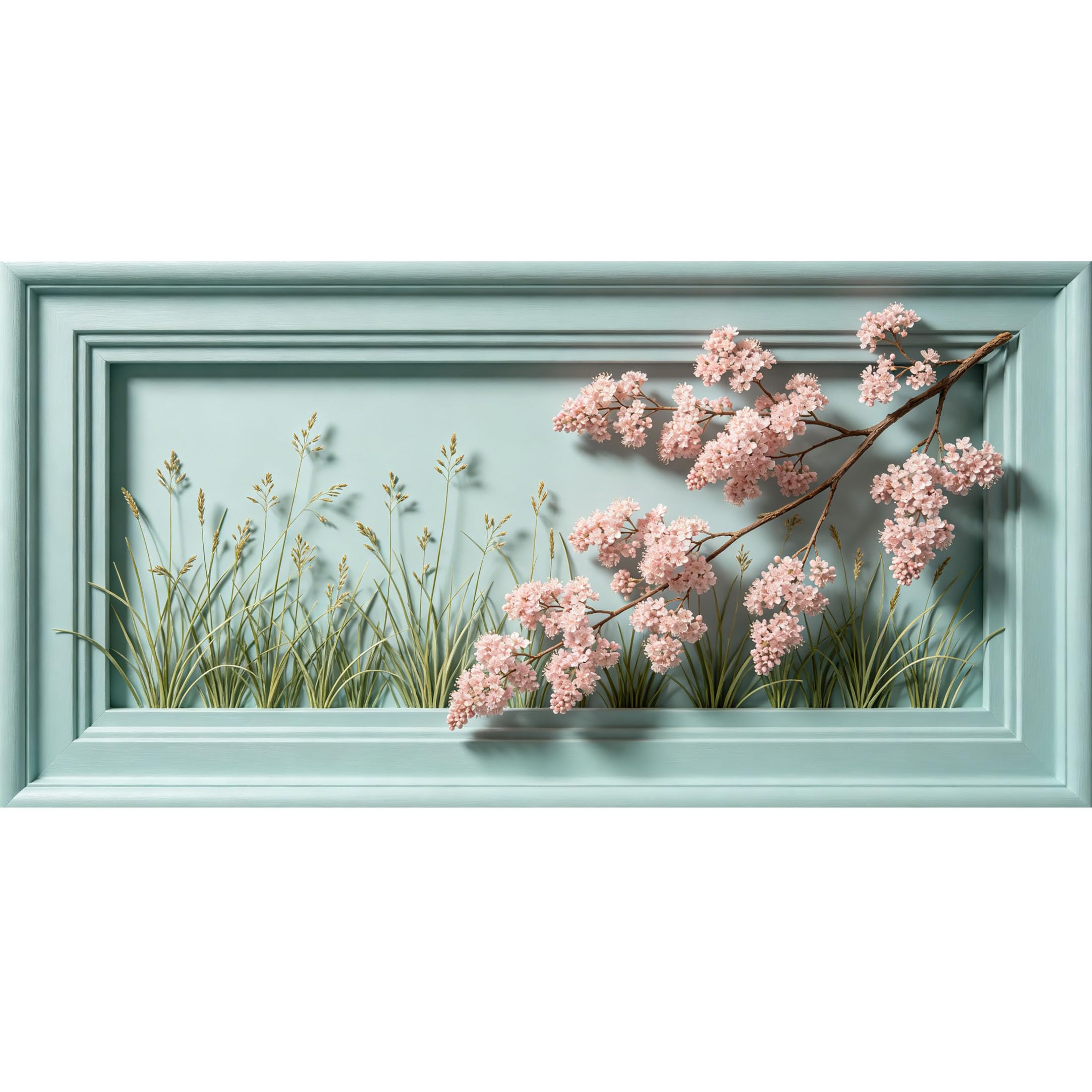 Agglomerix 3D Framed Wall Art Cherry Blossom Branch Pink Petals Botanical Relief Effect Large Size SelfAdhesive Removable Wall Decor Prints Artwork for Living Room Bedroom Office