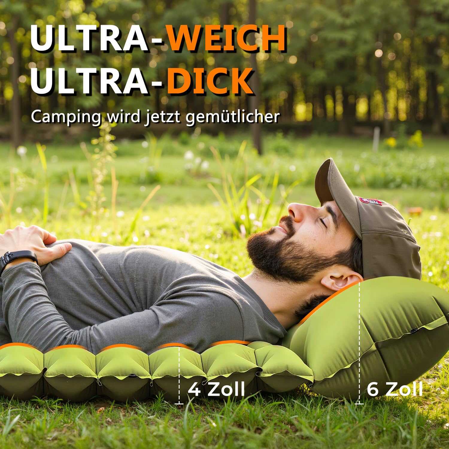 Luftmatratze Camping, Isomatte Camping, isomatte selbstaufblasend | Liegekomfort, Schnellaufblasung, Integrierte Fußpumpe, Platzsparend, Verdickt, Robust, Leicht, Vielseitig-Ideal für Outdoor