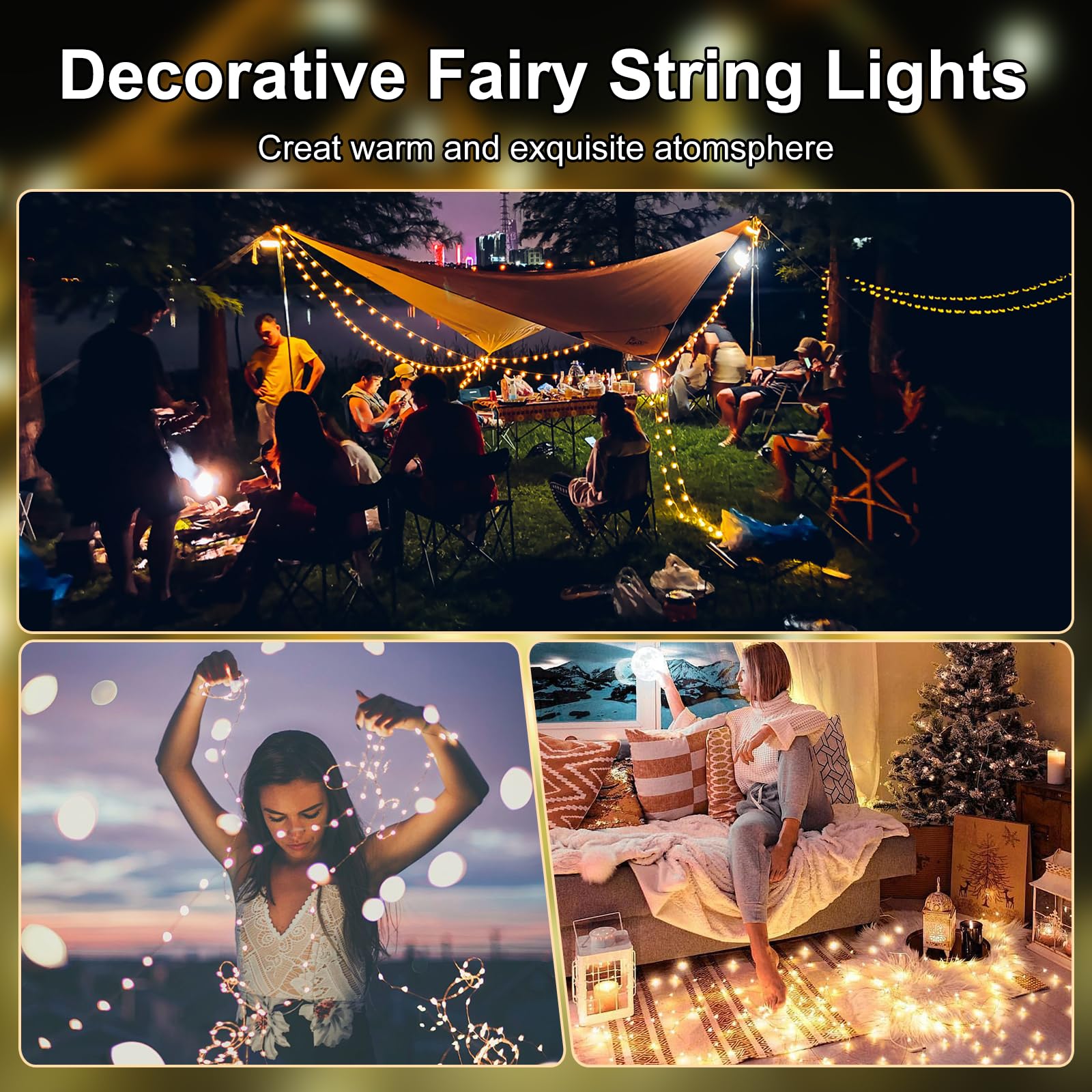 YPHSOL Fairy Lights Battery Operated String Lights 16.4ft 50LED Flashing and Constant Light Waterproof Silver Wire for Christmas DIY Party Wedding Decoration (Multicolor, 4 Pack)