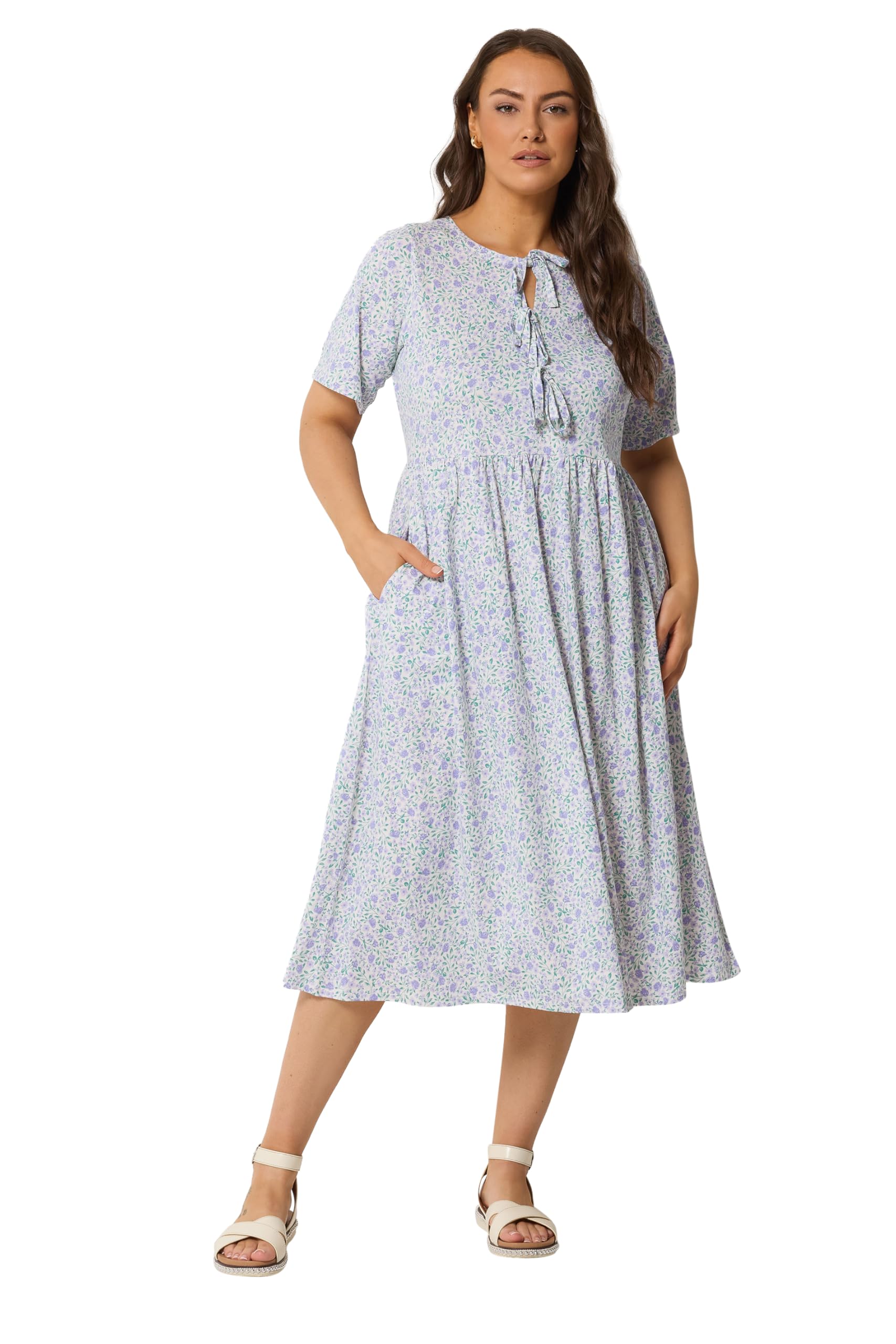 Yours Women's Light Blue Ditsy Throw On Dress In Size 30-32