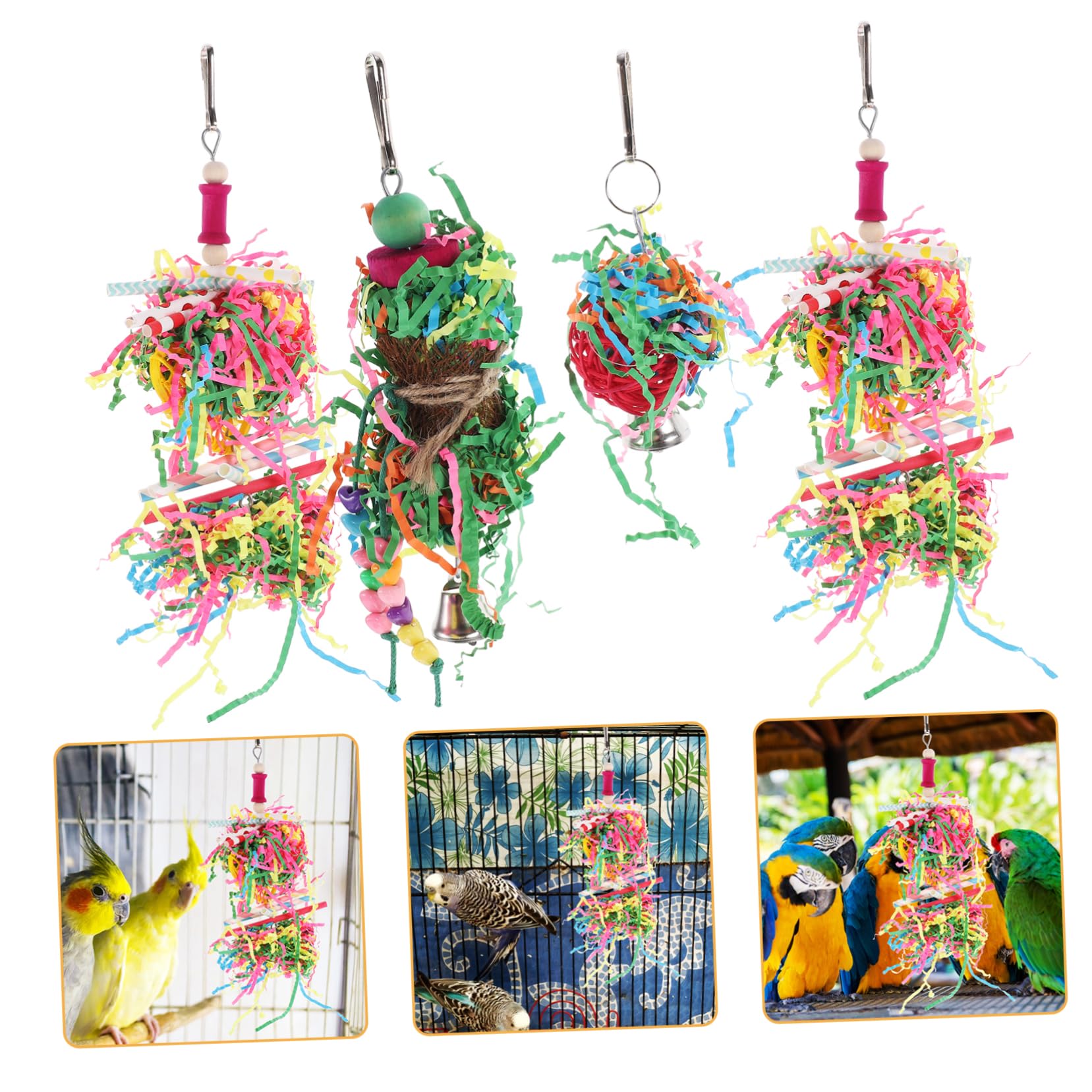 FOMIYES Lot De 4 Grands Jouets pour Oiseaux Jouet À Mâcher pour Perroquet Jouet De Dentition Amusant pour Perroquet Jouets pour Oiseaux 4 Pièces X 4