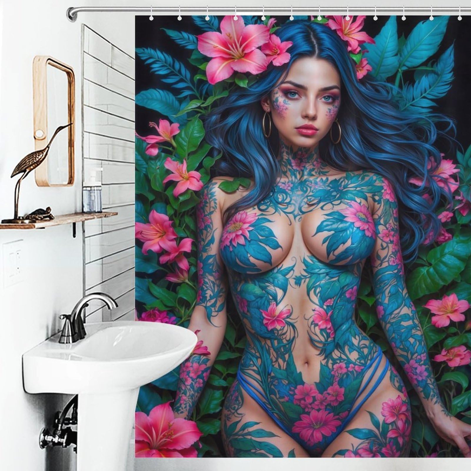 Décoration salle de bain tissu moderne Erotic Flower Lady pour embellir votre appartement