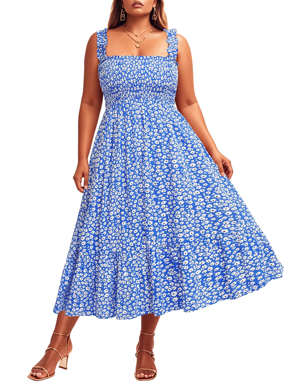 Plus Size Summer Dress - Sun Boho Beach Casual Floral Spaghetti Strap Sleeveless Long Maxi Dresses
