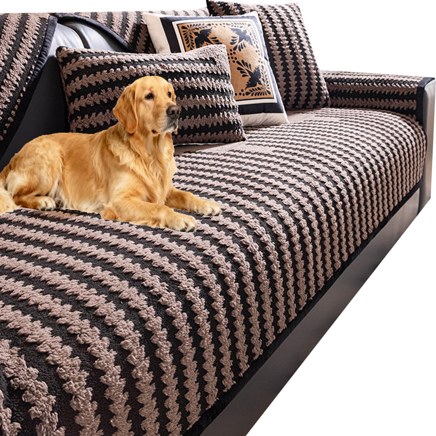 Housse de canapé sectionnel 110*280cm marron lavable pour chien