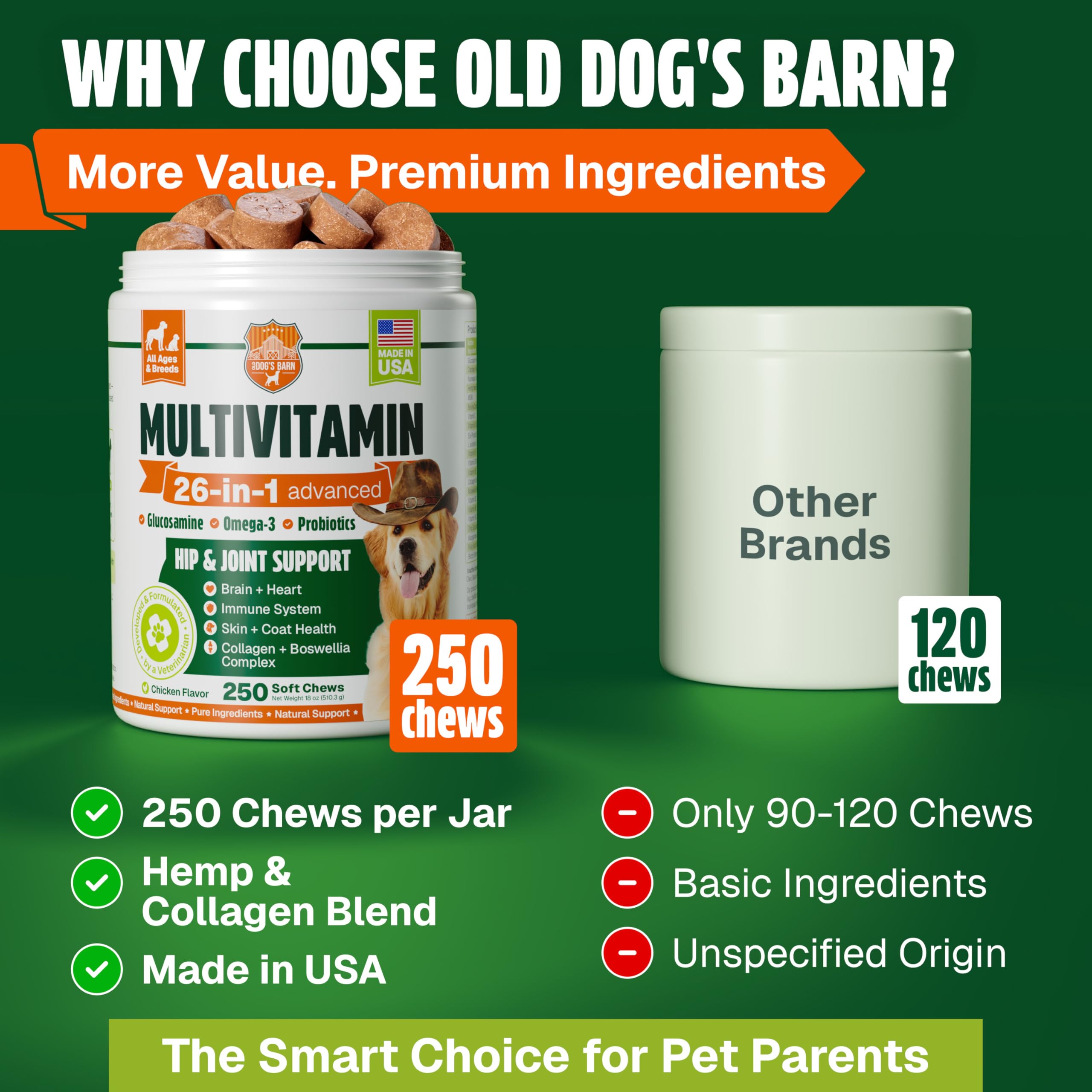 Dog Vitamins and Supplements 250 Chews - 26 in 1 Dog Multivitamin Soft Chews with Glucosamine, Chondroitin, Probiotics, Omega 3 - Hip & Joint, Skin & Coat, Immune Support - Chicken Flavor — Amazon image 5