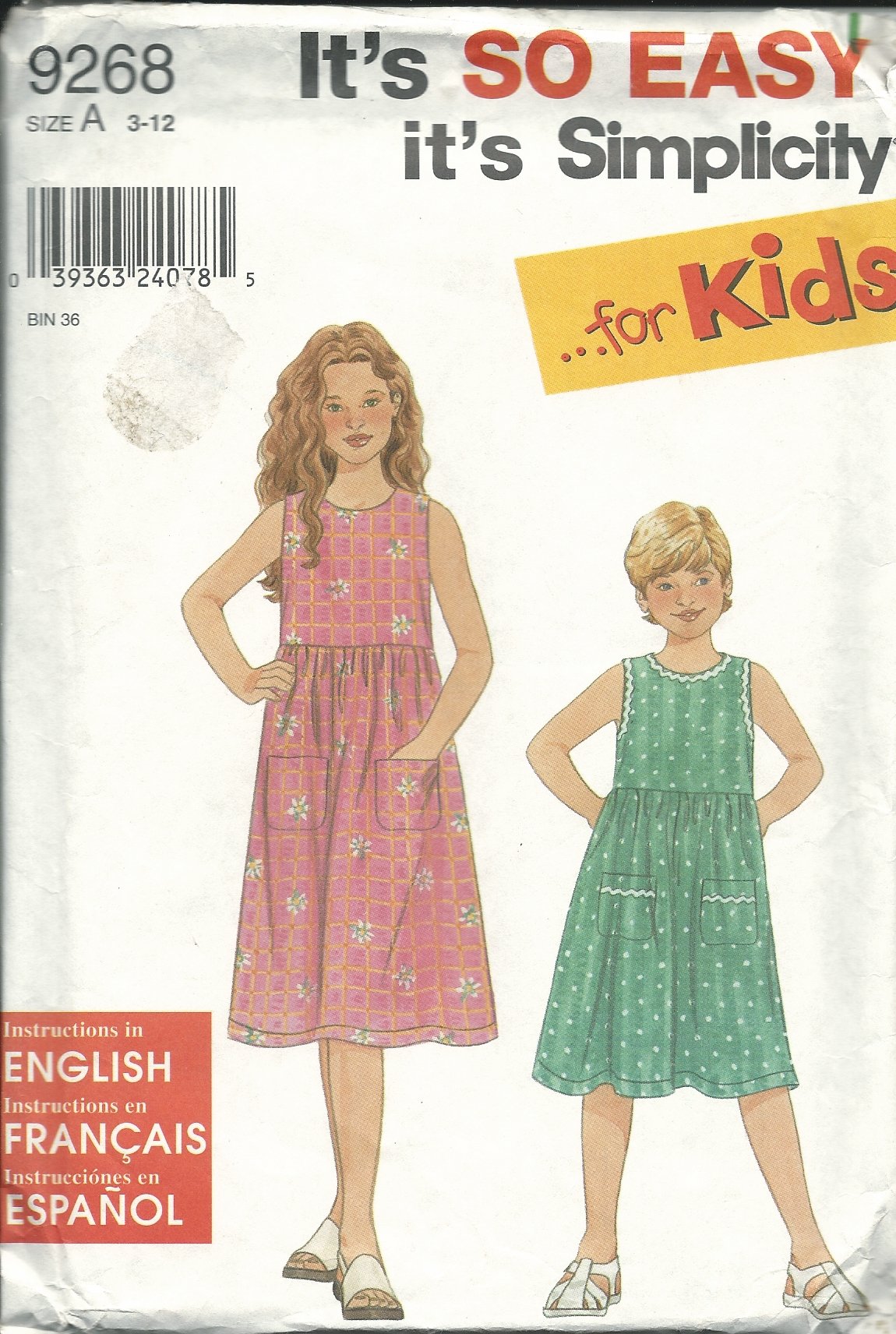 Patron de couture Simplicity 9268 pour robes de filles tailles 3 à 12 ans