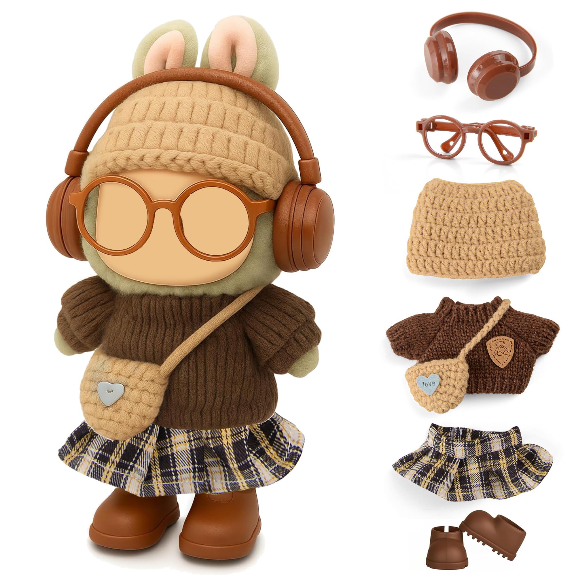 17cm Doll Knit Style Outfits Clothes and Accessories Set Include: Hat, Sweater, Dress, Bag, Glasses