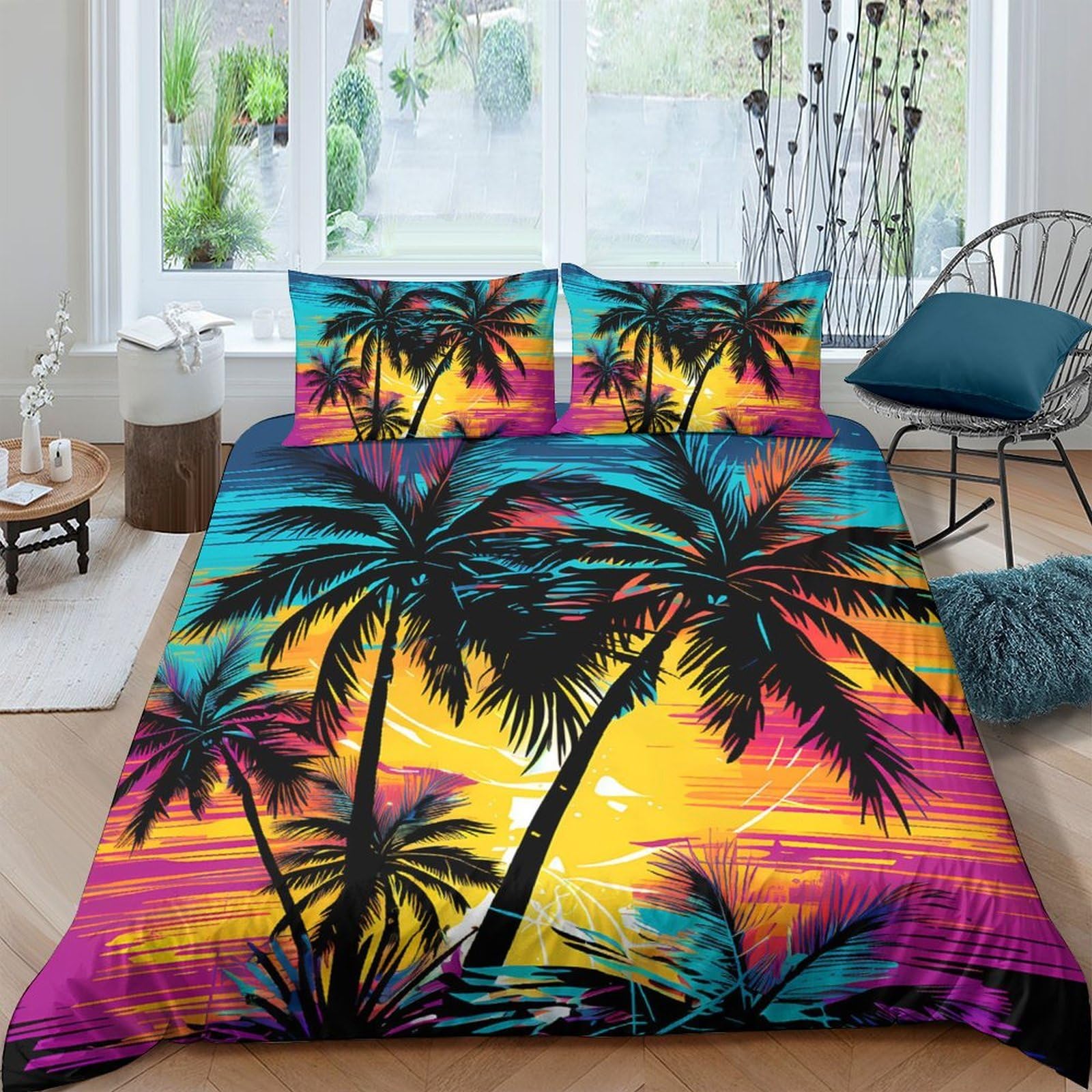 Ctjqhvkz Style-9 3D Printed Tropical Sunset Fitted Sheet Microfiber Palm Tree Mattress Cover For Bedroom Dorm Decor Easy Care Single（135X200cm）