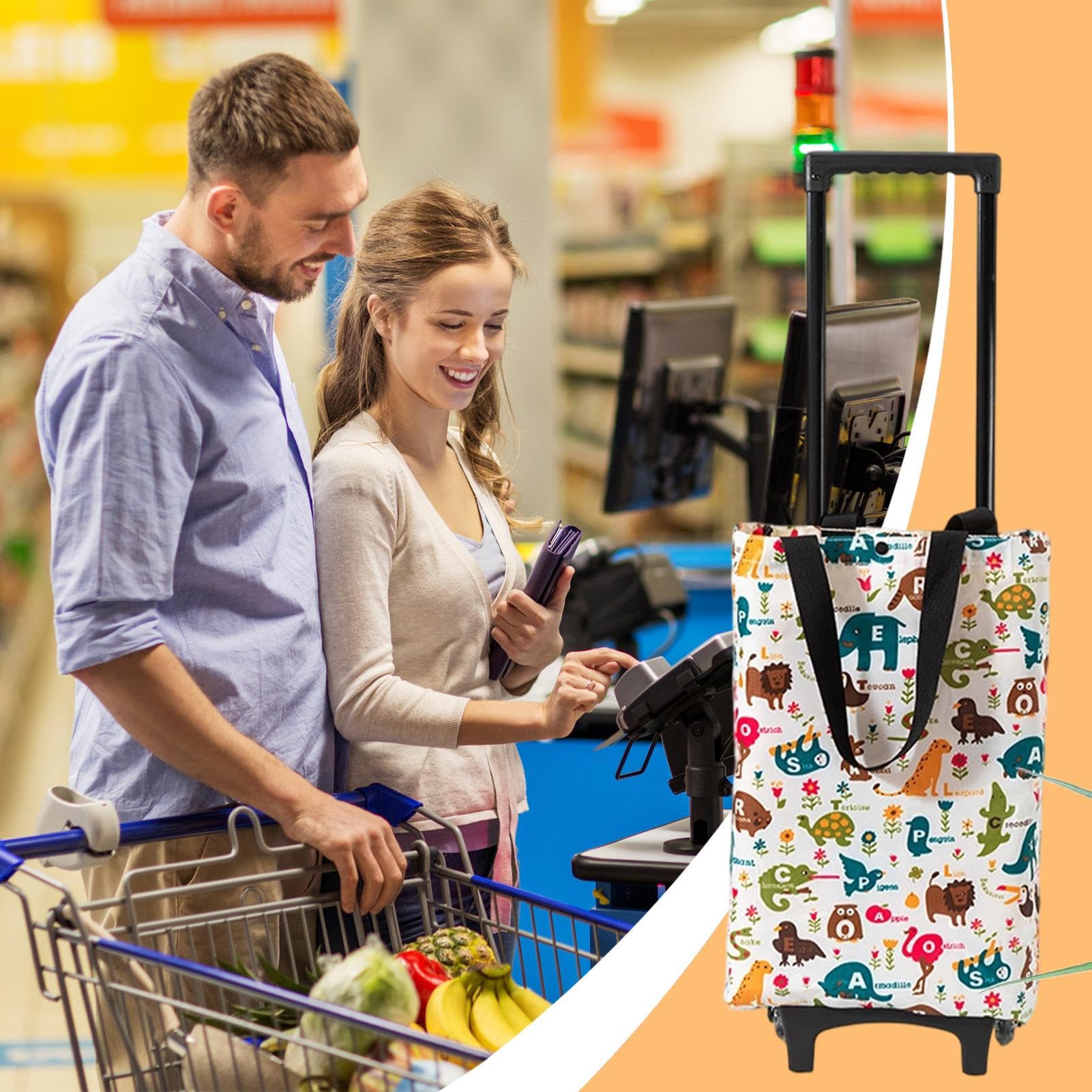 Borsa pieghevole con ruote, carrello della spesa portatile, con ruote, organizer pieghevole a forma di tigre, per lavanderia, scale, dormitori, casa, appartamento, hotel, ufficio