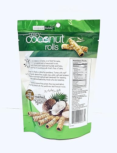 Miniatura 2 de CABE Rollos de coco crujiente, paquete de 3 unidades de 2.1 onzas cada uno, hechos con leche de coco real más semillas de sésamo negro tostadas,