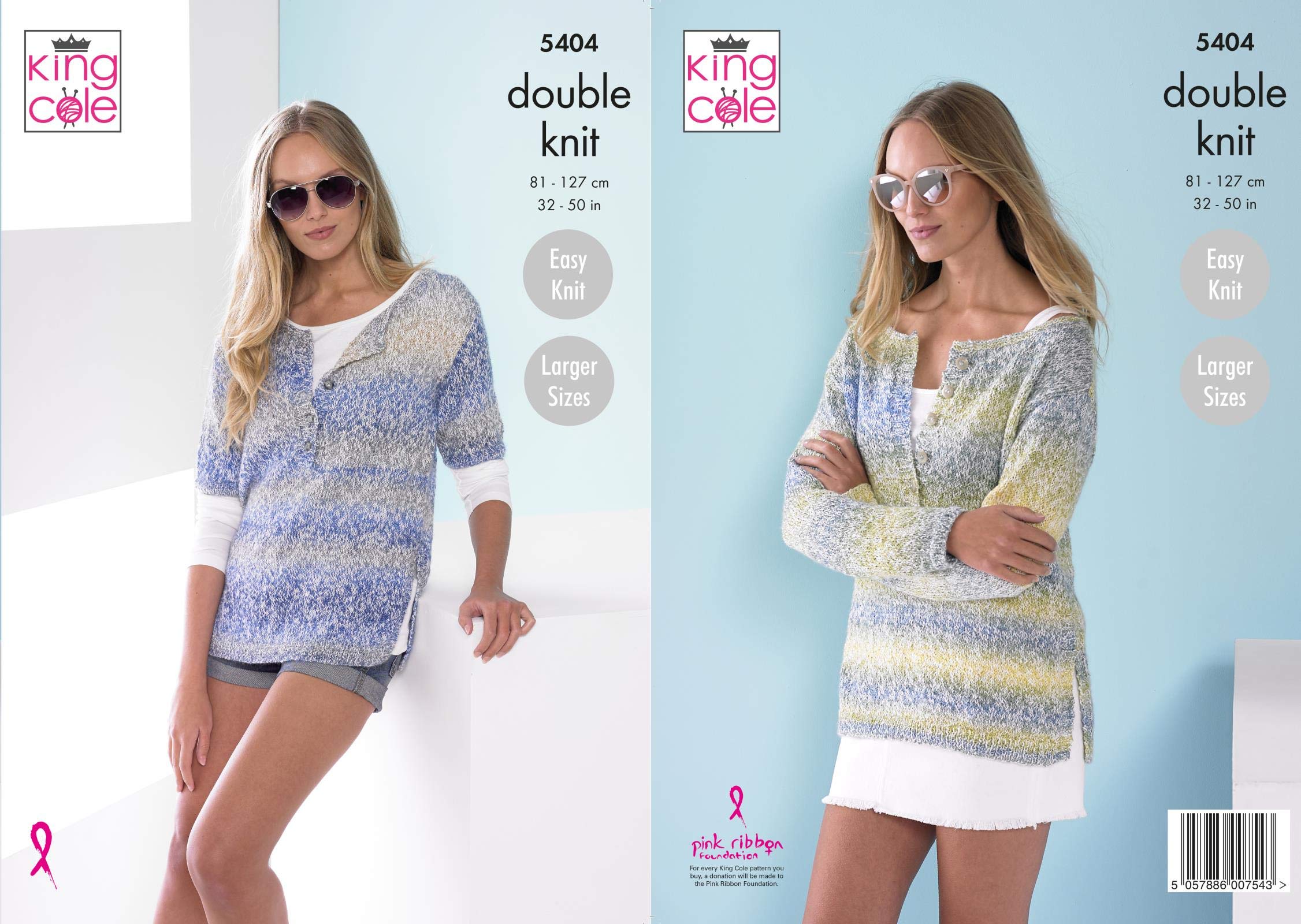 King Cole Ladies Double Knitting Pattern Easy Knit Short or Long Sleeved Top (5404), Multicolor