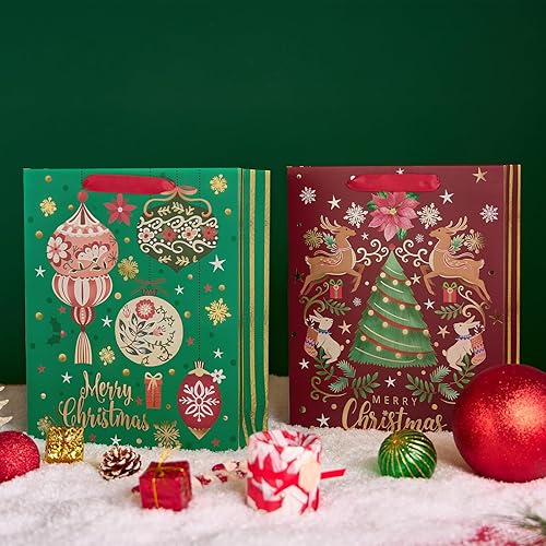 Miniatura 2 de PAPER FAIR 12 bolsas de regalo de Navidad color azul marino, metálico dorado y blanco, grandes de 12.5 x 10.5 pulgadas, bolsas de regalo de Noel