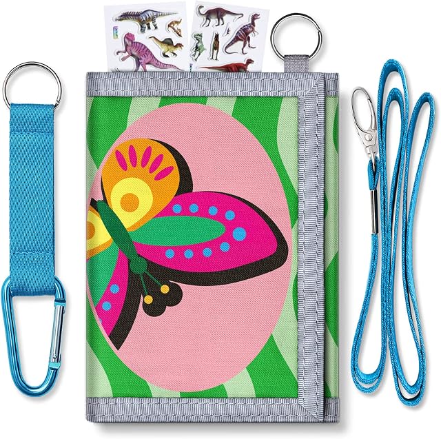 Kids Wallet for Boys & Girls 3-16,Kids Trifold Wallet with Zippered Coin Pocket,Novelty Wallet for Childrens Gifts (Green Butterfly)