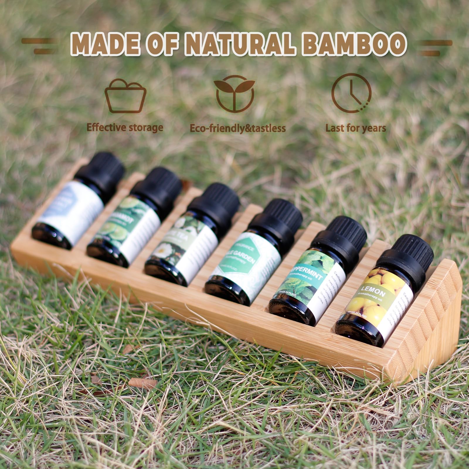 Estante para Aceites Esenciales de Madera con 6 Ranuras, Organizador de Aromaterapia - 2 piezas, Perfumes Caja de Almacenaje Soporte de Almacenamiento Esmalte de Uñas