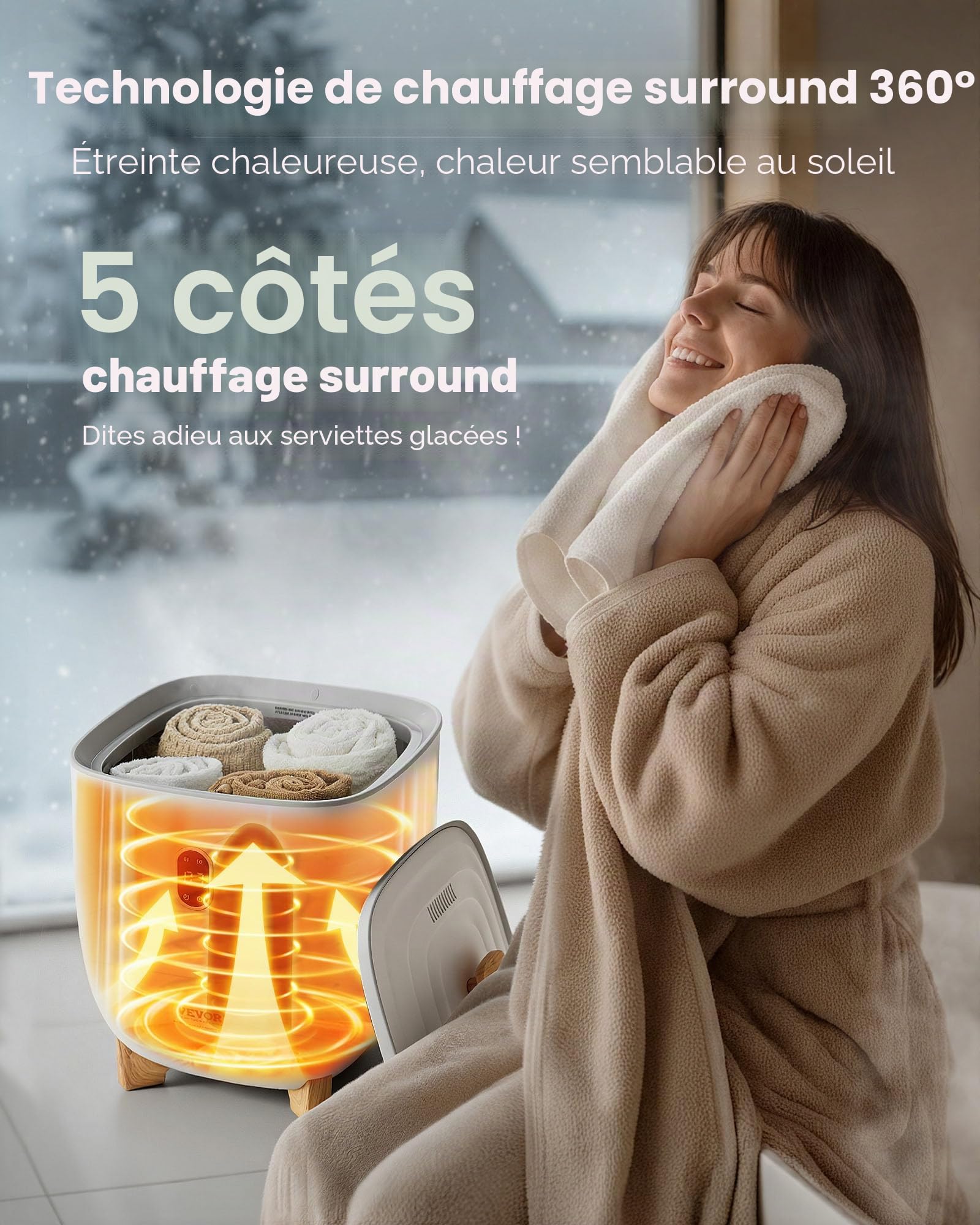 VEVOR Sèche Serviettes 25 L, Chauffe Serviettes avec Écran LED et Colonnes Chauffantes Inférieures, Seau Chauffe Serviettes Intelligent avec Minuterie Réglable Arrêt Auto, pour Couvertures Peignoirs