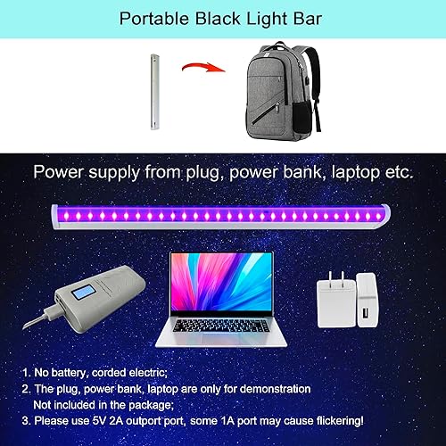 Miniatura 5 de TITO Barra de luz negra portátil USB de 10 W y 1 pie, barra de luz negra UVA de 395 nm montada con imán, pequeñas luces negras que brillan en la