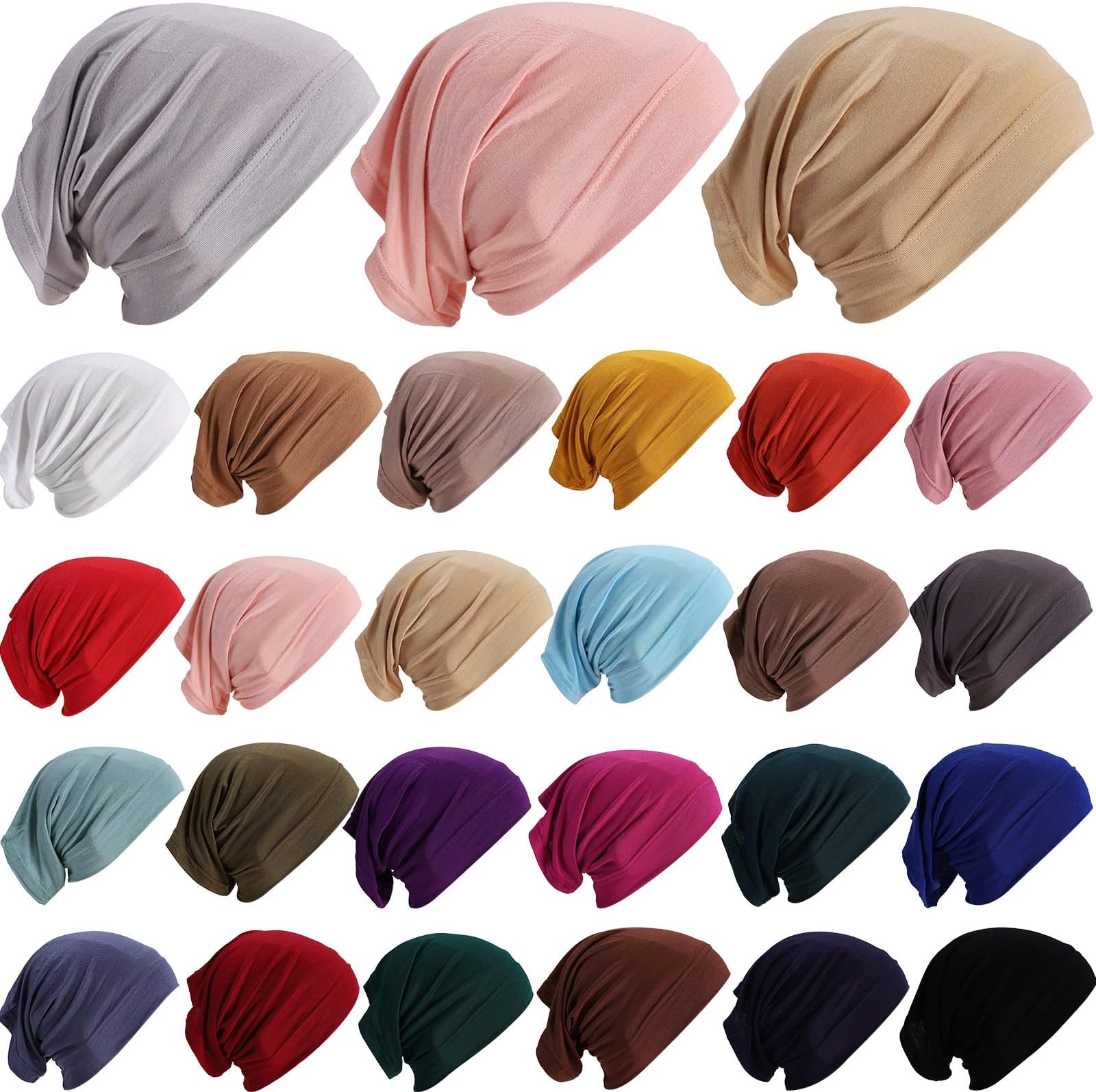 25 Pcs Under Scarf Hijab Cap Unisex Dreadlock Cap Women Stretch Solid Color Hijab Scarf Woman Unisex Hats, 25 Colors