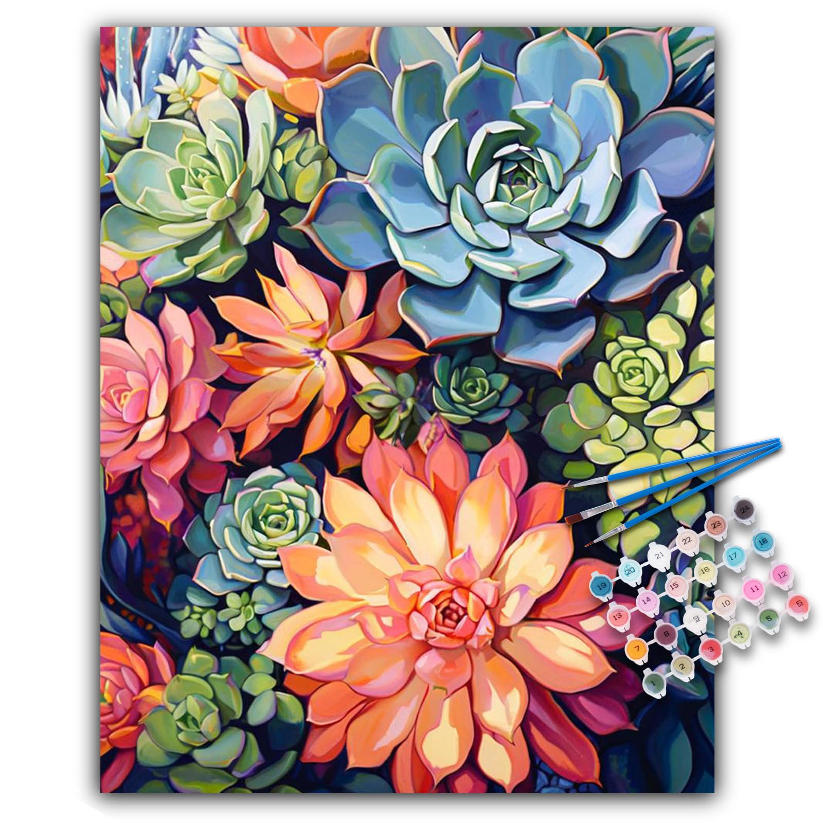 Offito Art Malen nach Zahlen Erwachsene - Sukkulenten Acryl Paint by Numbers Adult, Pflanze DIY Malen nach Zahlen Erwachsene Leinwand Anfänger, als Geschenk für die Wohnraumdekoration 40x50 cm