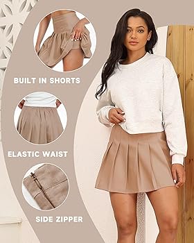 Tivifox Champagne Pleated Skirts for Women Tennis Skirt with