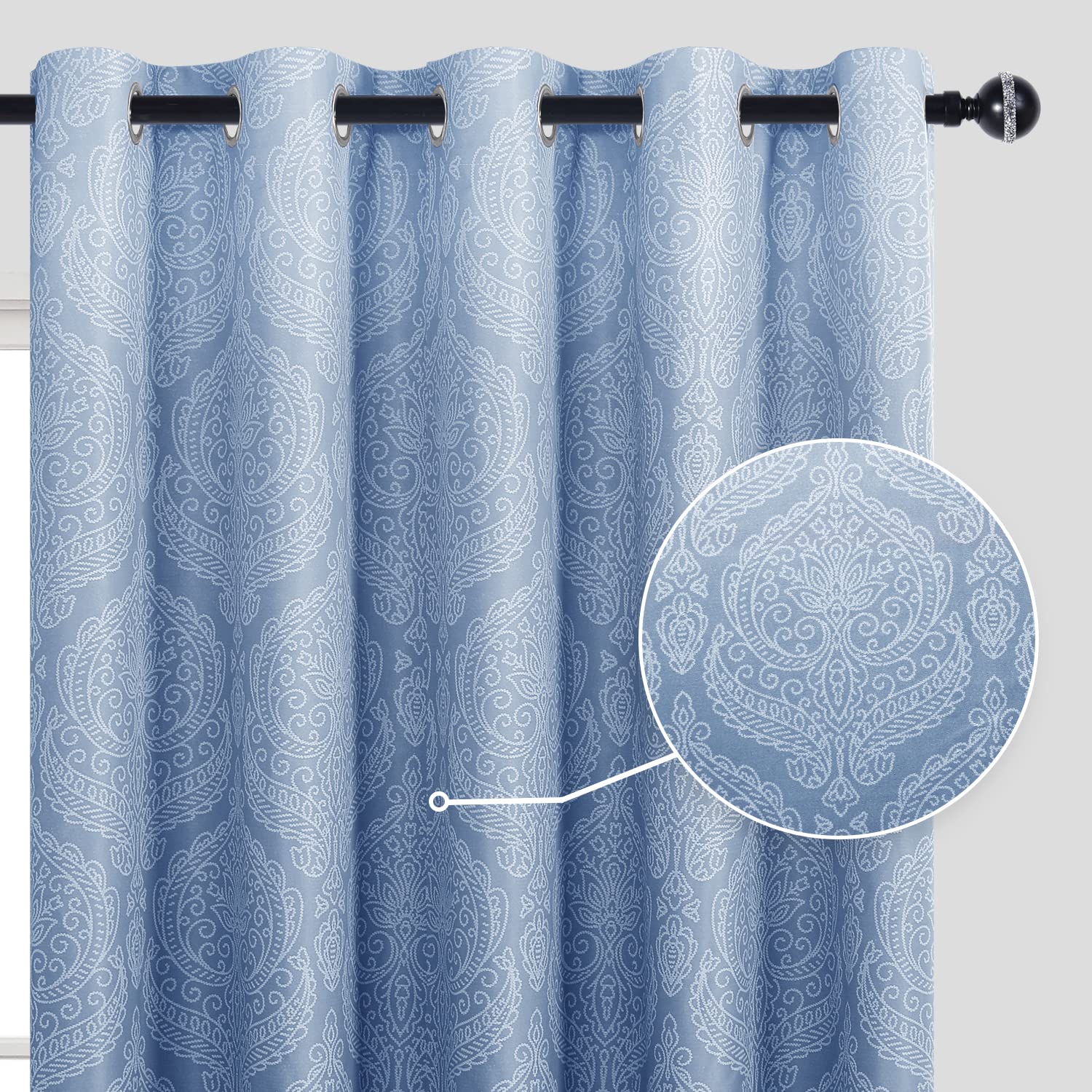 DWCN Ombre Cortinas opacas para dormitorio, diseño de damasco, ahorro de energía, ojales para salón, 2 cortinas de gradiente, 183 x 167 cm (alto x ancho), azul