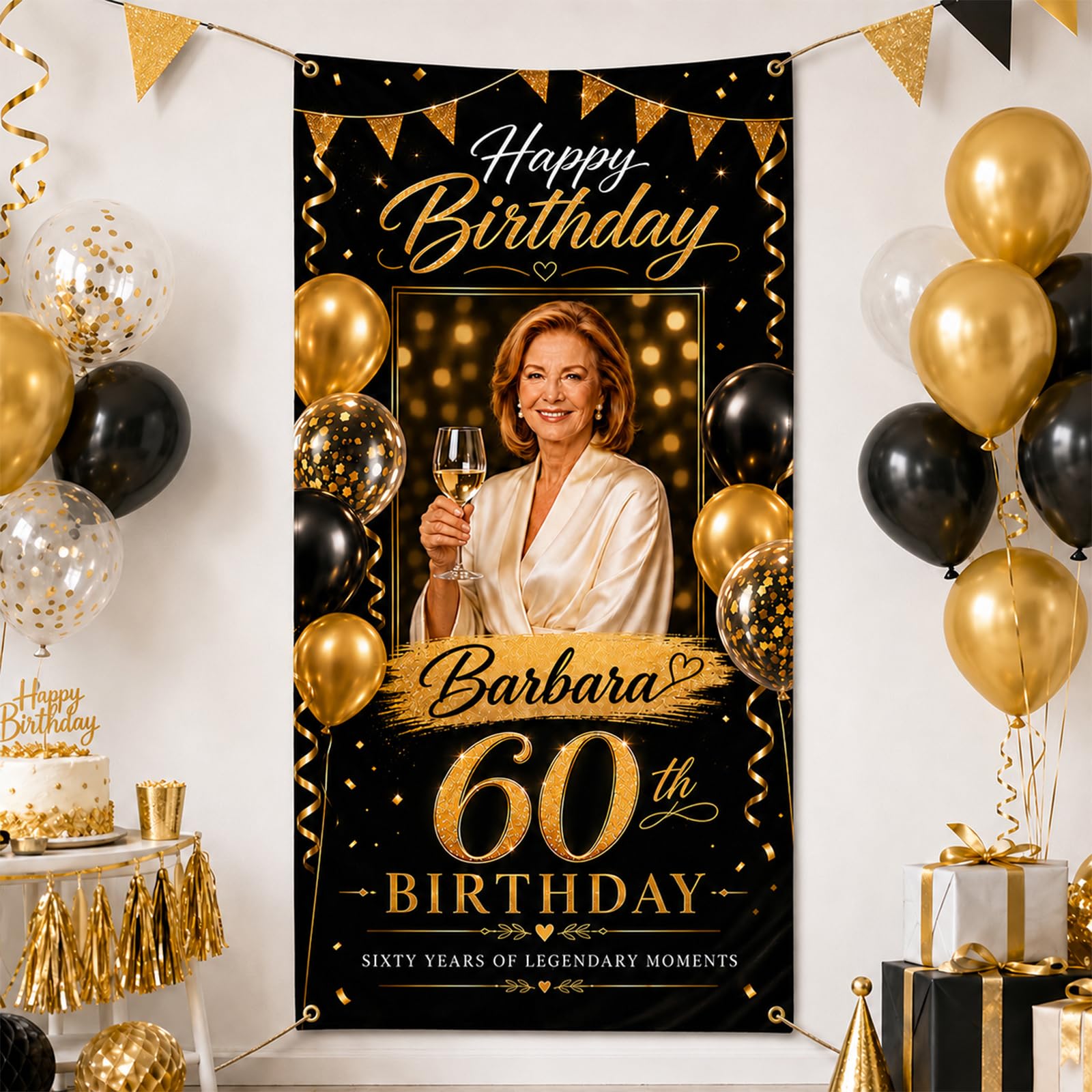 VJY Personalised Happy Birthday Banner, Custom Birthday Banner with Photo