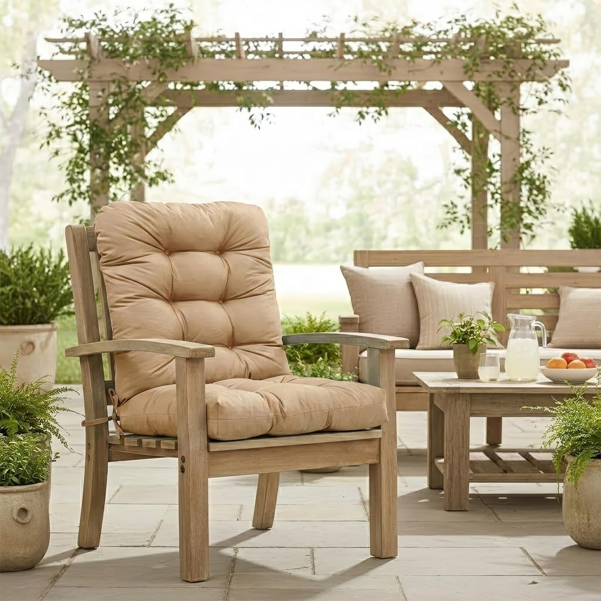 yanbinlife Rocking Chair Cushion,Water Resistant Thicken Durable Tufted Pads, Set of Seat & Back Cushion with Ties for Indoor/Outdoor Rocker(Khaki,L 120 x W 50 cm)