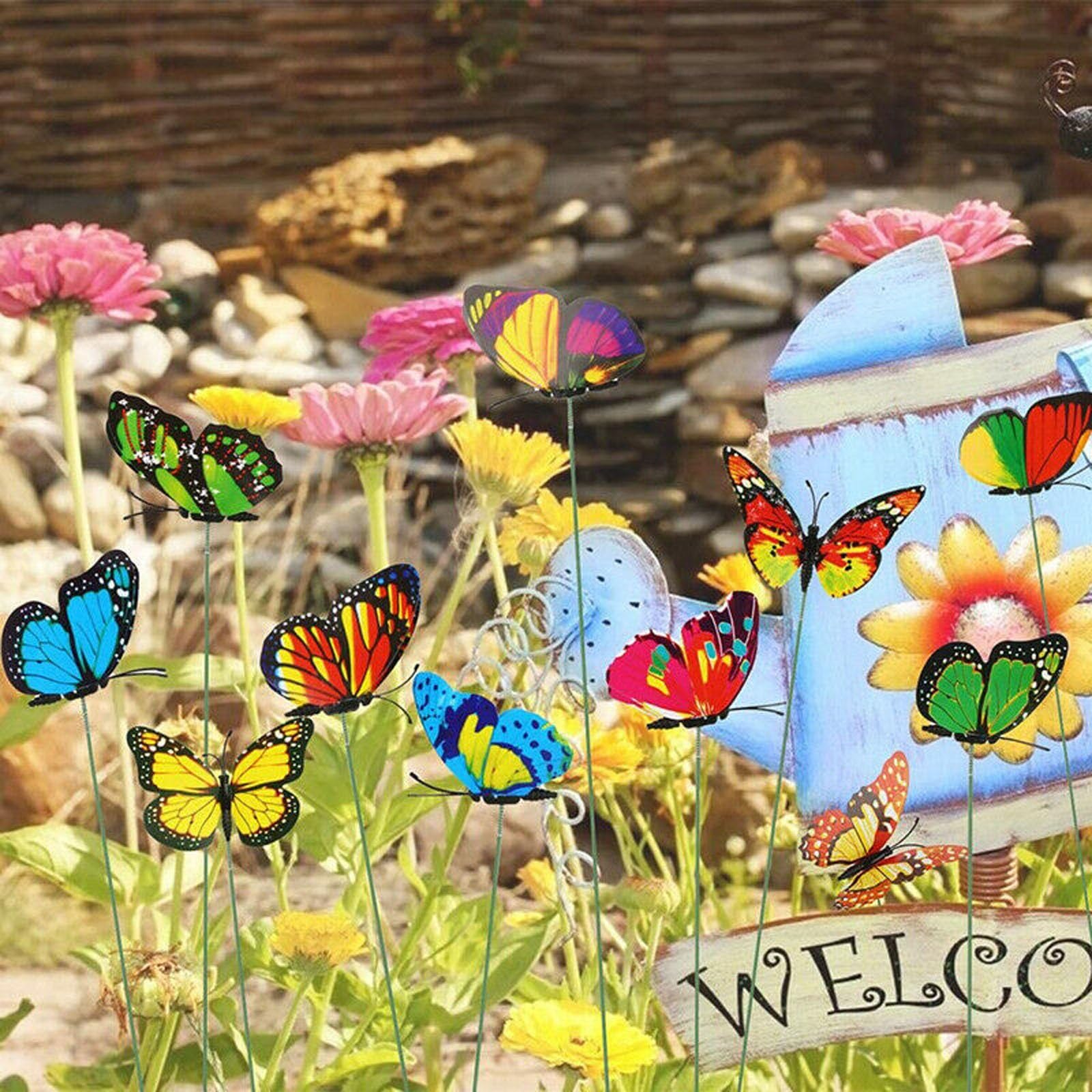 50pcs Garden Butterflies on Sticks, 7CM Garden Butterfly Stakes 3D PVC Butterfly Stakes Garden Ornaments Outdoor Decorative Butterflies for Garden Decoration, Outdoor Yard, Garden (Multicolour, 50pcs)