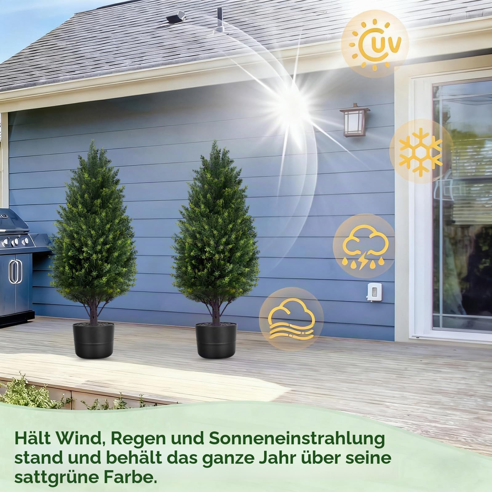 2PCS Künstliche Zypresse Outdoor Buchbaum Zeder Kunstpflanze 70CM, Künstliche Pflanzen im Topf, Zedernbaum Künstlich, Künstliche Zedernpflanzen,Fake Plant für Innen Garten Frühling Sommer
