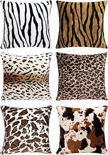Lot de 6 Housses de Coussin de la série imprimée léopard,taie d'oreiller en Fausse Fourrure,thème Animal en Peluche Douce,Housse de Coussin décor à la Maison,18 x 18 Pouces (étui Seulement)