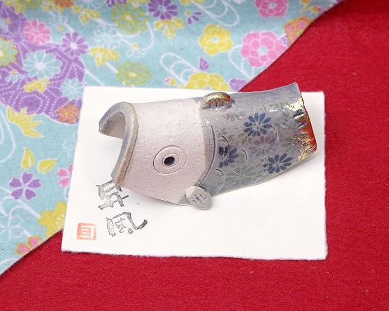 Craftsman House Koinobori Blue, Made in Japan, Mini, Compact, Palm Size, Ceramic Tatami Good Luck Seal Included