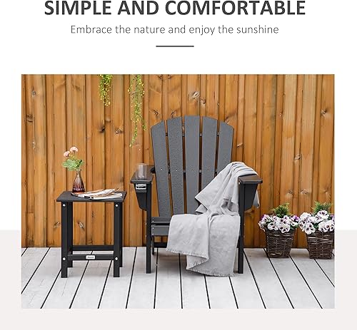 Miniatura 4 de Outsunny Silla Adirondack con soporte para tazas, silla de patio para todo tipo de clima, tumbona de polietileno de alta densidad, asiento para