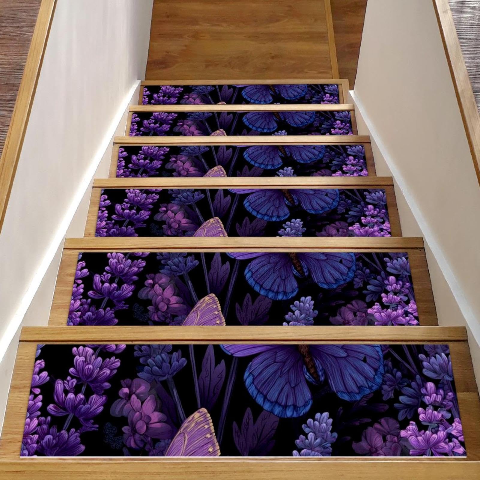 Tapis d'escalier antidérapants lavande tapis marches bois réutilisables