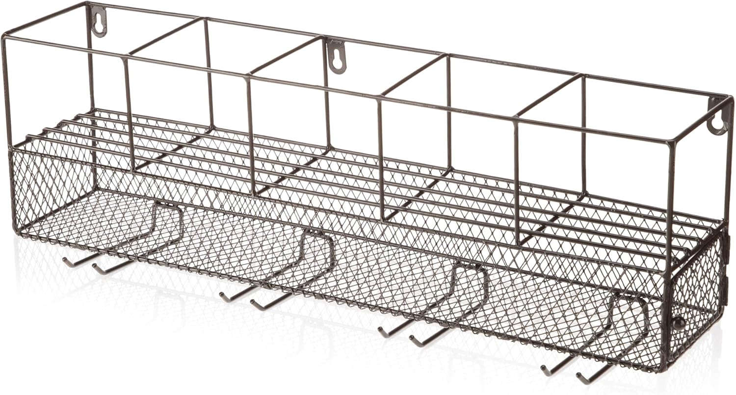 Black Wall Mounted Wire Wine Shelf with Cork Cage