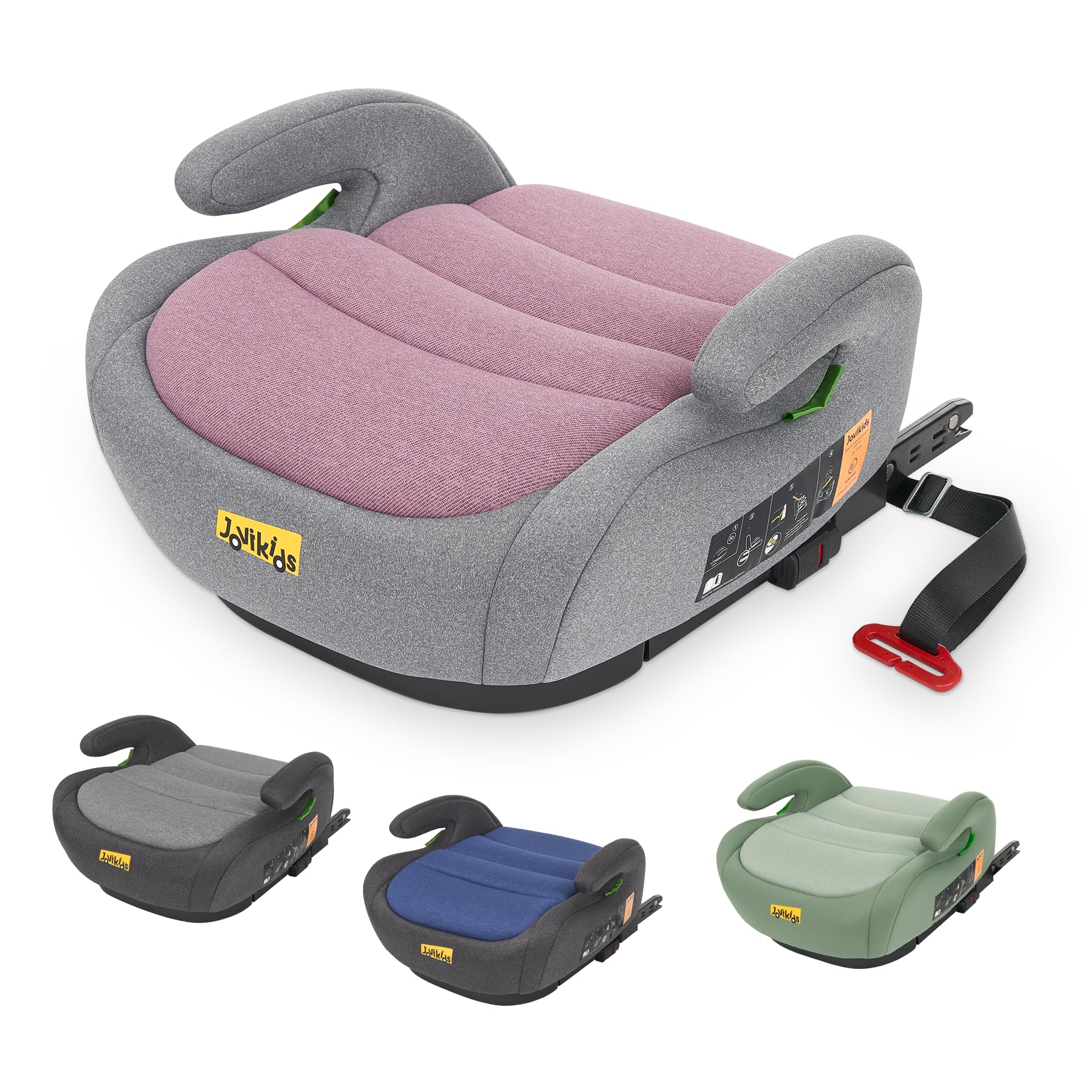 Jovikids Sitzerhöhung Auto Kinder ISOFIX, ECE R129 Kindersitzerhöhung 125-150cm, Verdickter Stoffbezug & Isofix Einführhilfe, Leicht Waschbar