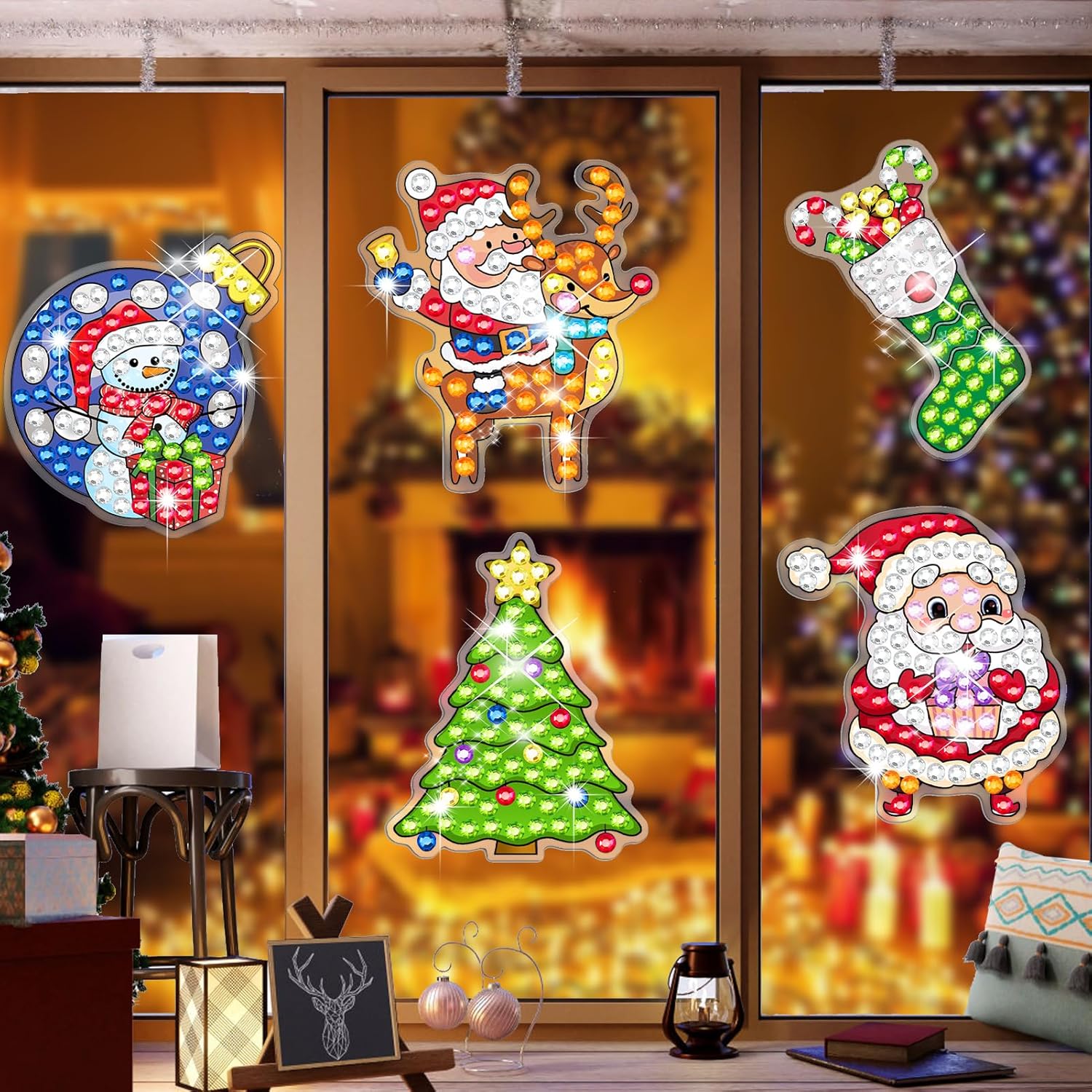 BSRESIN 5 Pcs Christmas Diamond Painting Window Clings