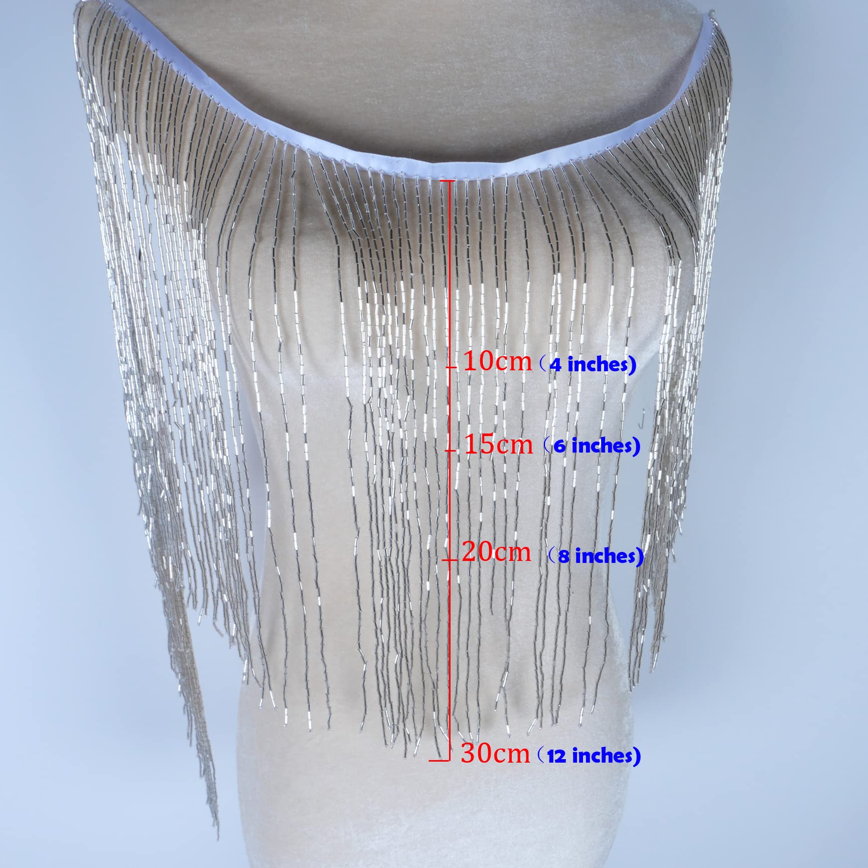 Cymtoo 1 Yard Alloy Fringe Trim - Silver Beaded Tassel Chain With Lace For Clothing & DIY Craft Decoration