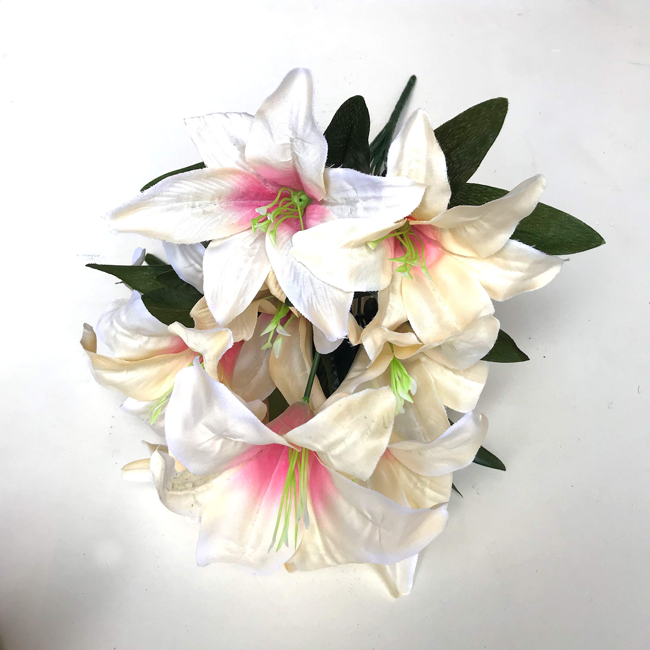 Best Artificial Champagne 45Cm Stargazer Lillies 10 Head Flower Spray Bunch (Champagne)