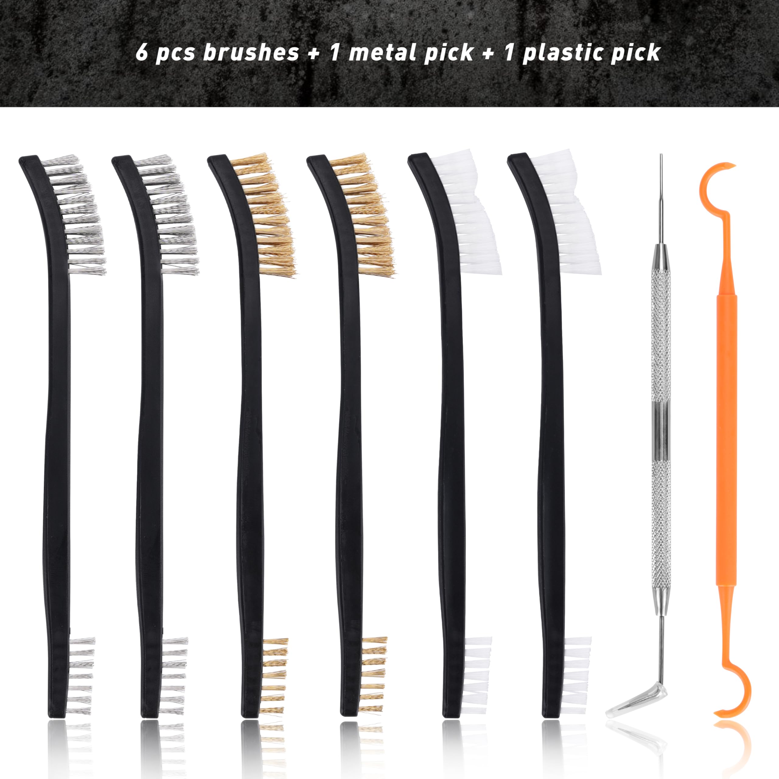 Boosteady Spazzola di Pulizia per Pistola&Pick Kit In Custodia a Zip per Trasporto(8 Pezzi)-Spazzole in Setola in Nylon in Acciaio a Doppia Estremità e Attrezzi in Metallo Polimerico