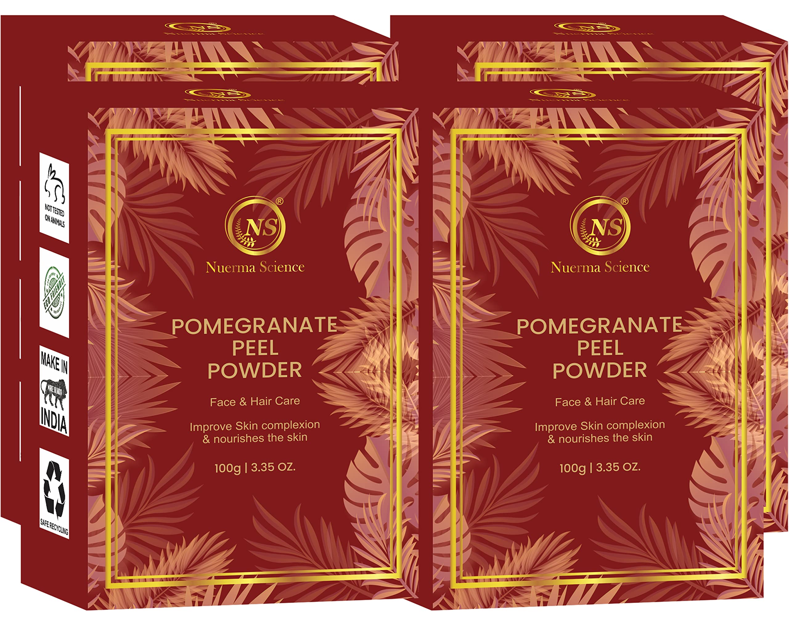 Nuerma Science 100% Natural Organic Pomegranate Peel Powder For Soft Clean Glowing Skin & Reduce Acne, Pimple, Dark Spots (100 GM Each, Pack of 4) 400 GM