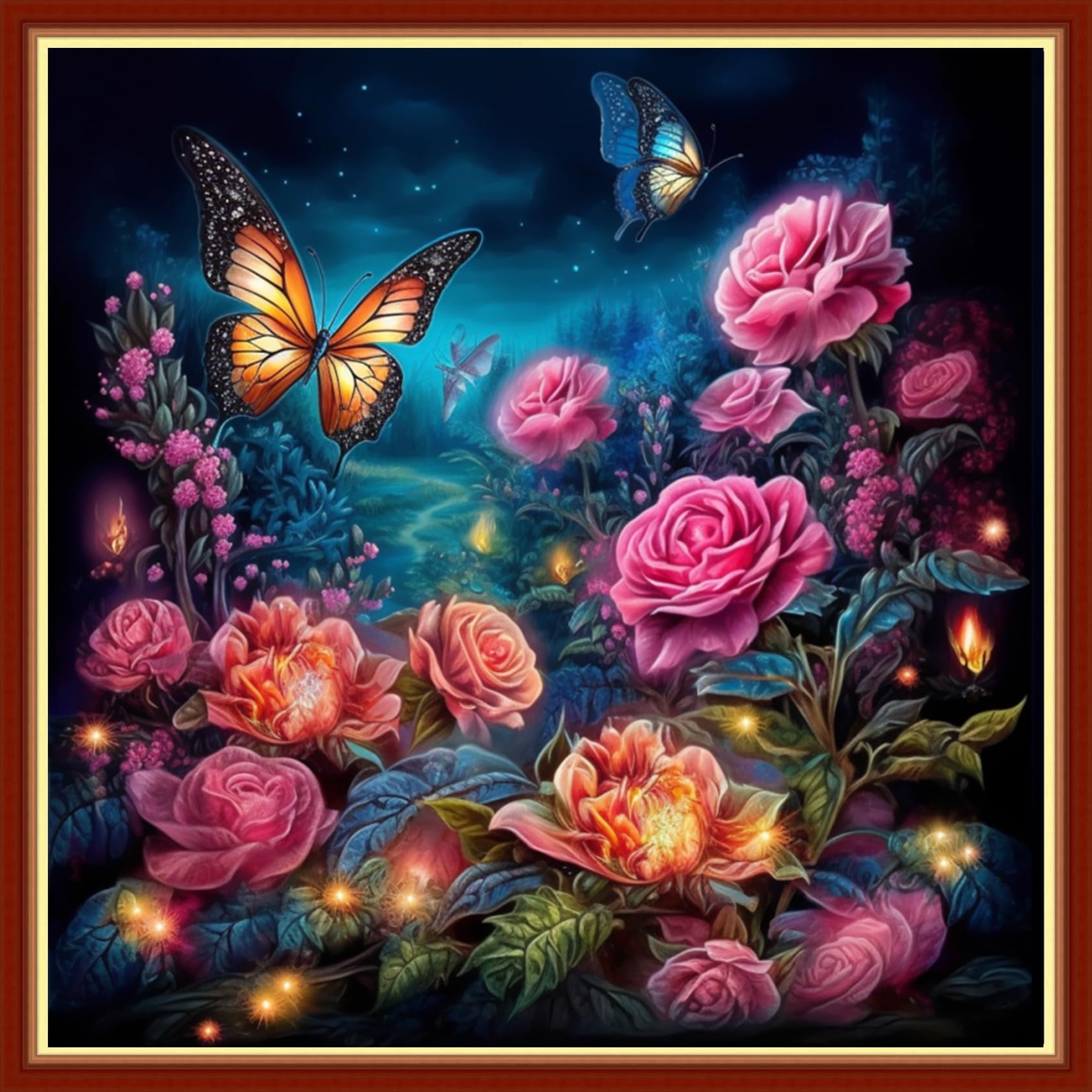 Findvoor Stamped Cross Stitch Kits for Beginners Full Range of Cross Stitching Embroidery Pattern for Adults, 11CT DIY Needlepoint Embroidery Starter Kits-Flower Butterfly 17.7x17.7 inch