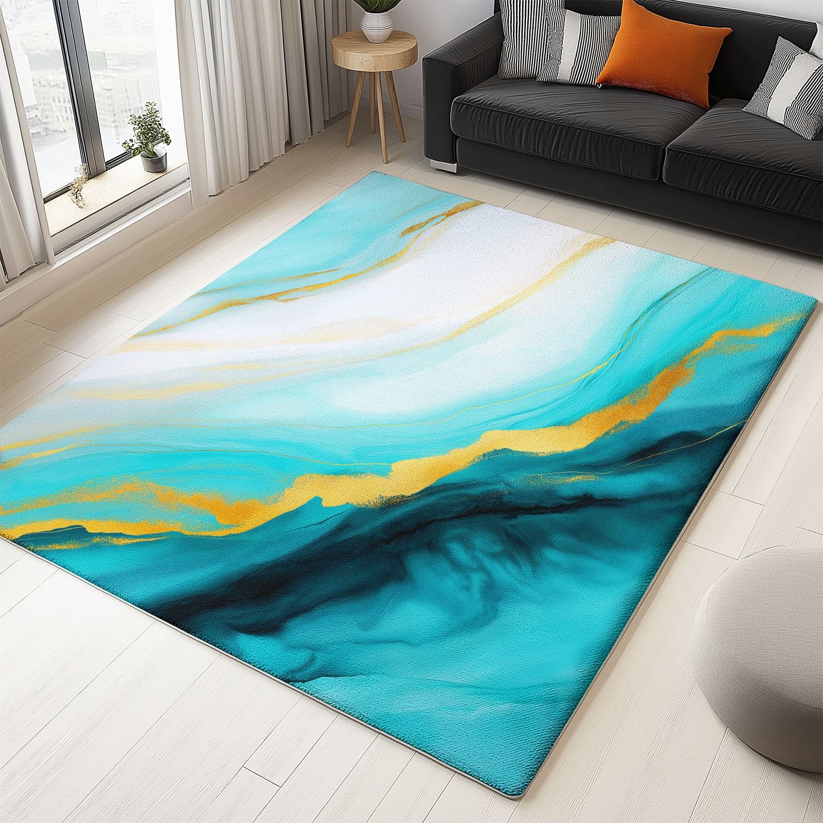 Générique Design Aquarelle Tapis Antidérapant et léger, 140 x 200 cm Tapis Poil Ras Doux Lavable, Marbre Motif De Vagues pour Cuisine Salle à Manger Chambre Adulte et Ado entrée