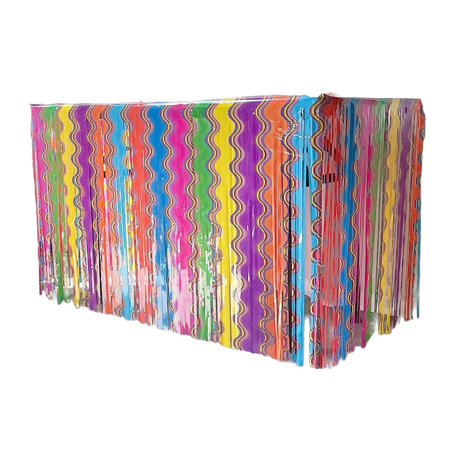 275 x 75 cm, 20 sztuk, kolory tęczy, hawajska spódnica stołowa, folia metalowa, frędzle, spódniczki stołowe z lametty, folia z lamety, girlanda na baby shower