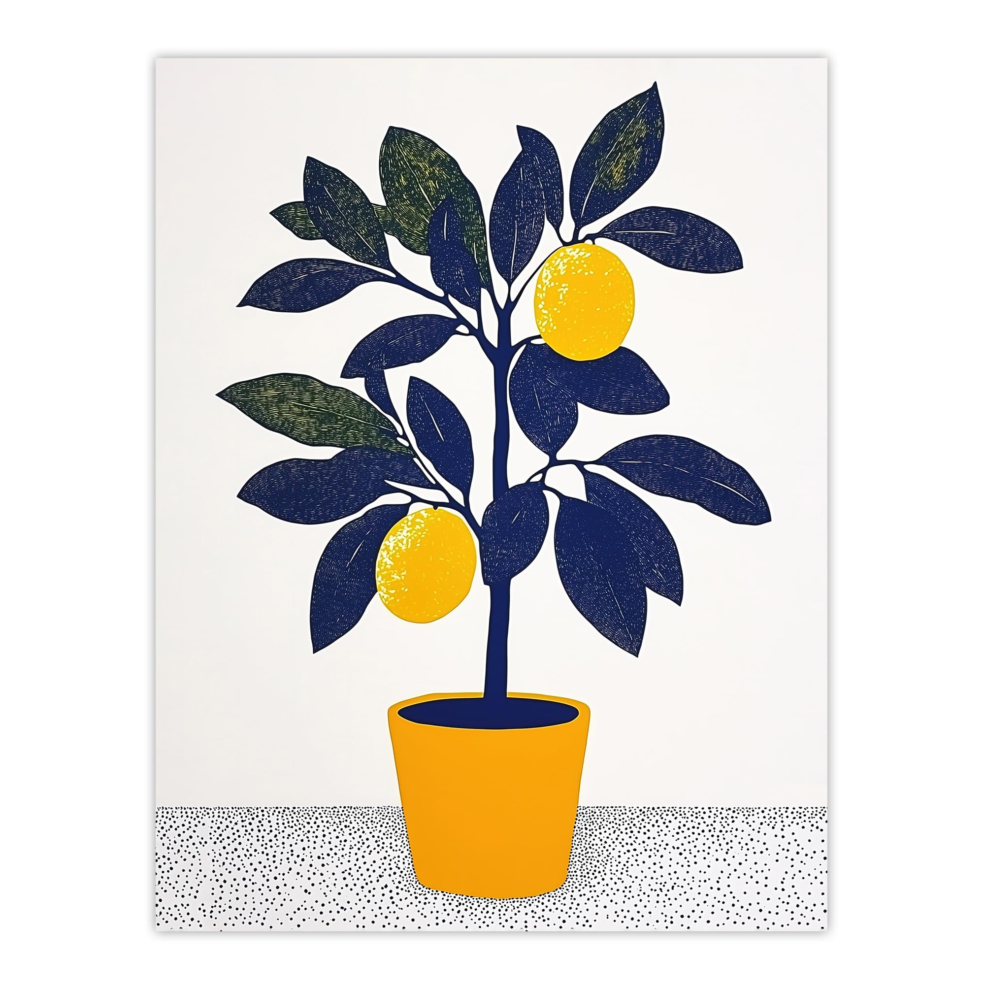 Artery8 Lemon Tree Plant Lover Yellow Blue Bright Simple Kitchen Large Wall Art Poster Print Thick Paper 18X24 Inch