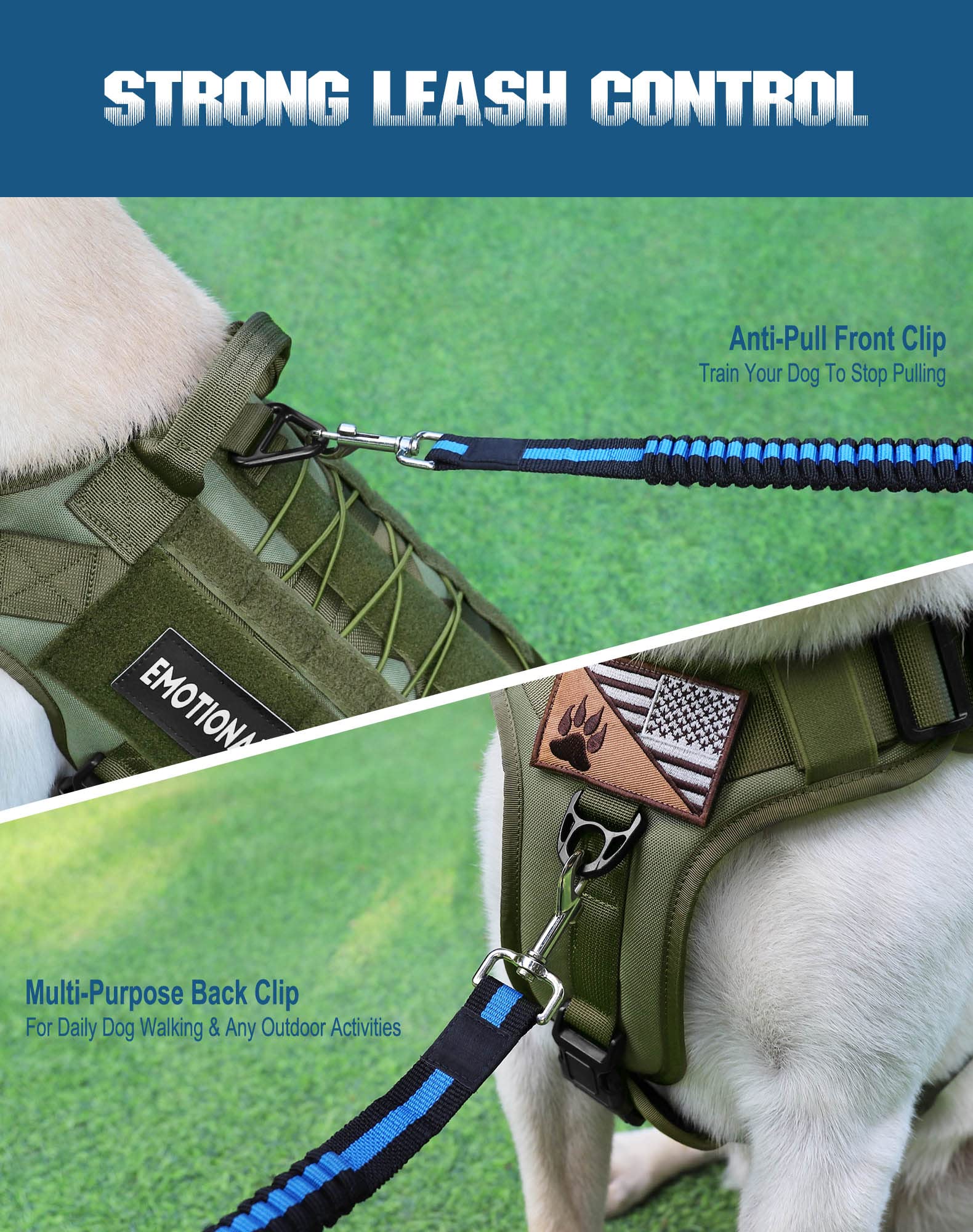 PETNANNY Arnés táctico para perro, arnés para perros de servicio, chaleco de apoyo emocional para perros medianos y grandes, chaleco para perros ESA sin tirones con gancho y bucle, chaleco Molle de