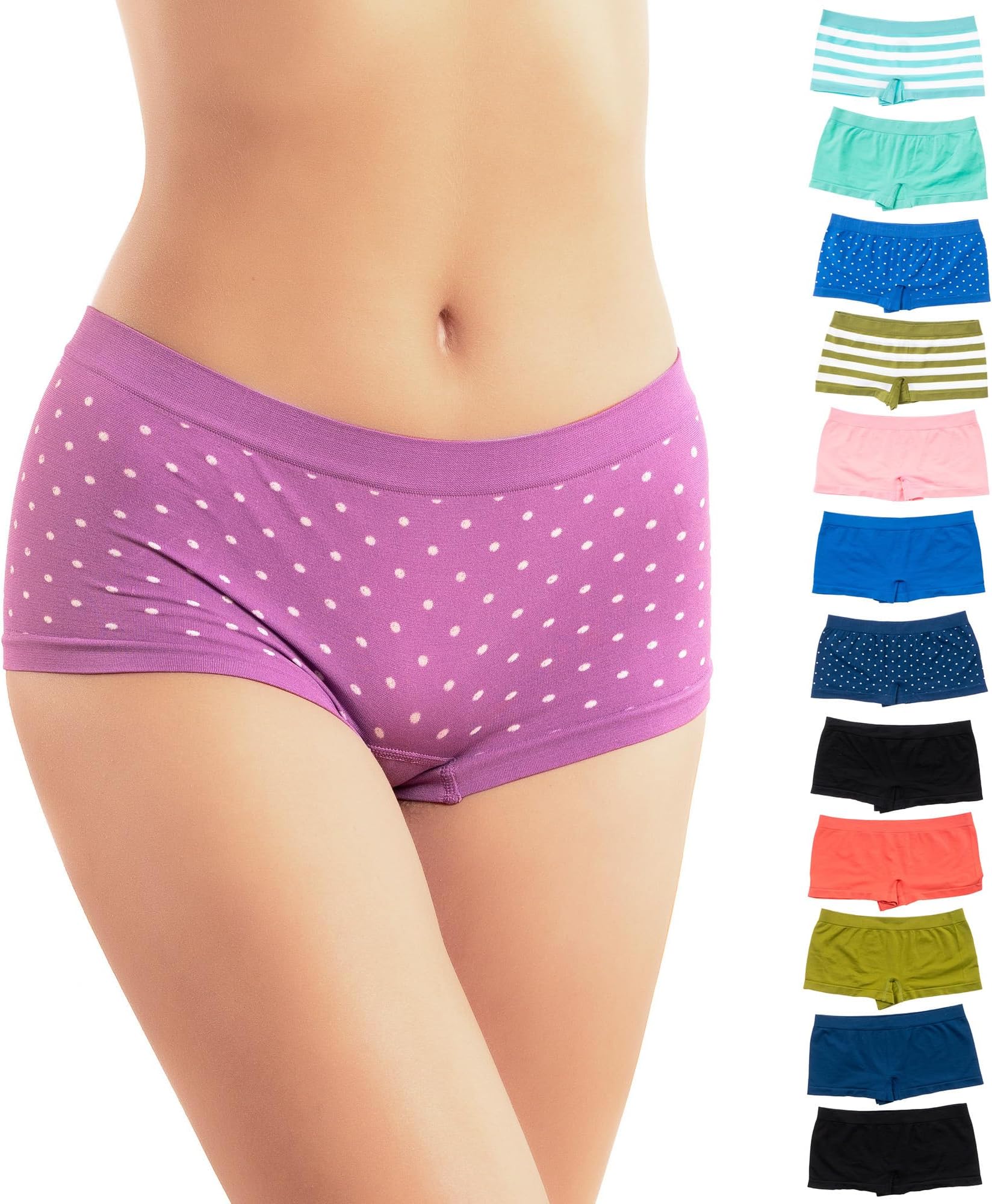 Alyce Ives IntimatesAlyce Ives Womens Seamless Boy Short Panties, Boyshort Boxer Briefs-12 Pack
