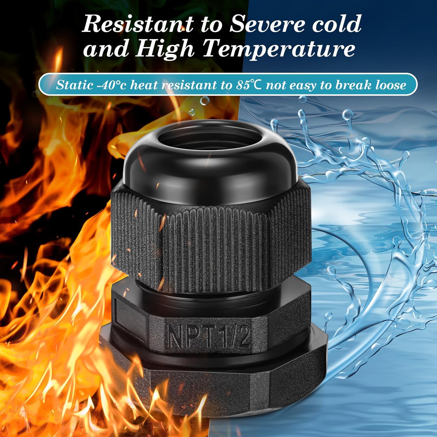 Relaxweex 100 Pcs 1/2" NPT Black Nylon Cable Gland, Waterproof IP68 Adjustable Locknut Cable Diameter Waterproof Connectors Black Cord Grip