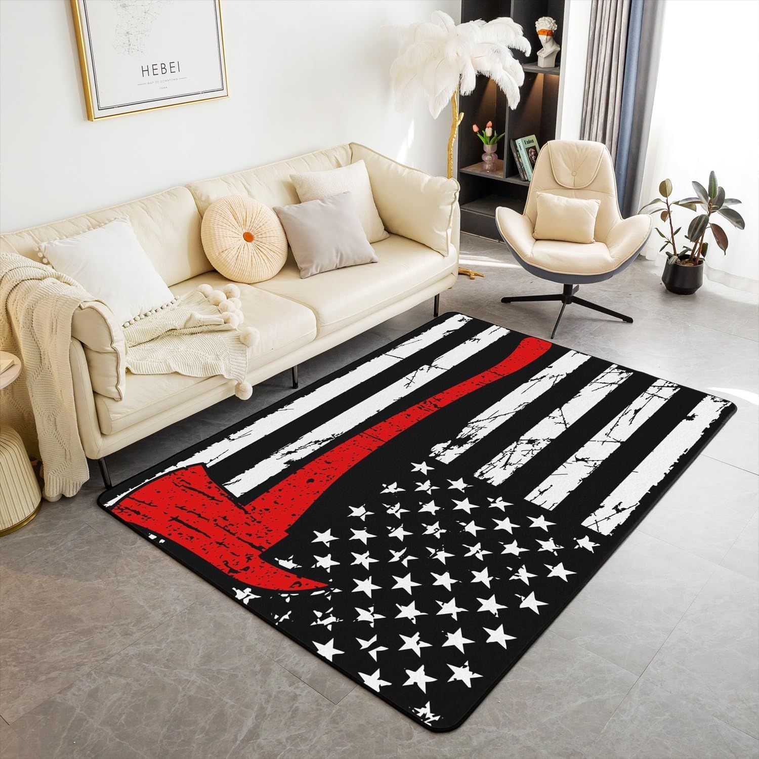 Tapis drapeau américain 120x160 cm en flanelle douce pour salon
