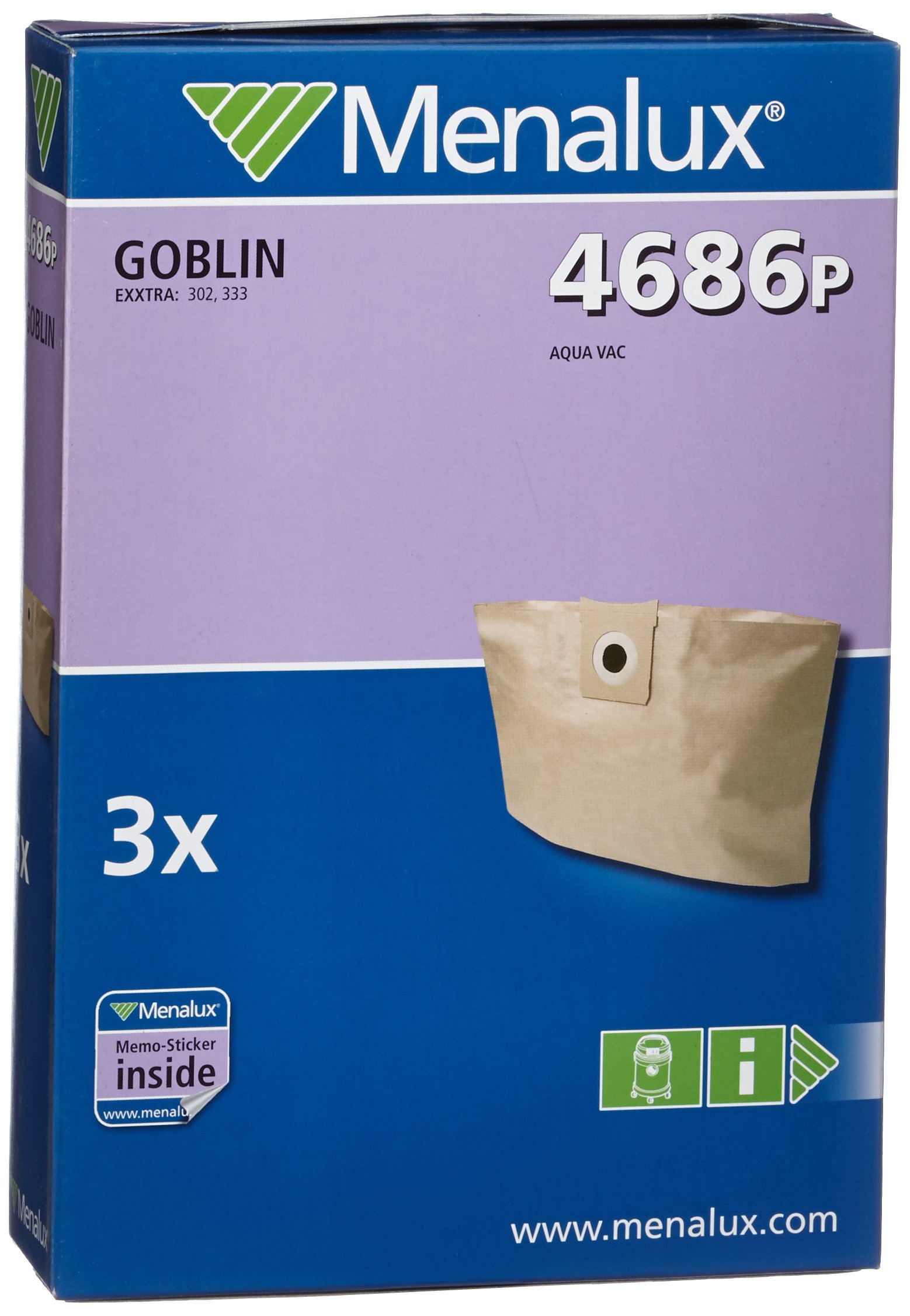 Menalux 4686 P 3X Vacuum Cleaner Bags Paper for AquaVac