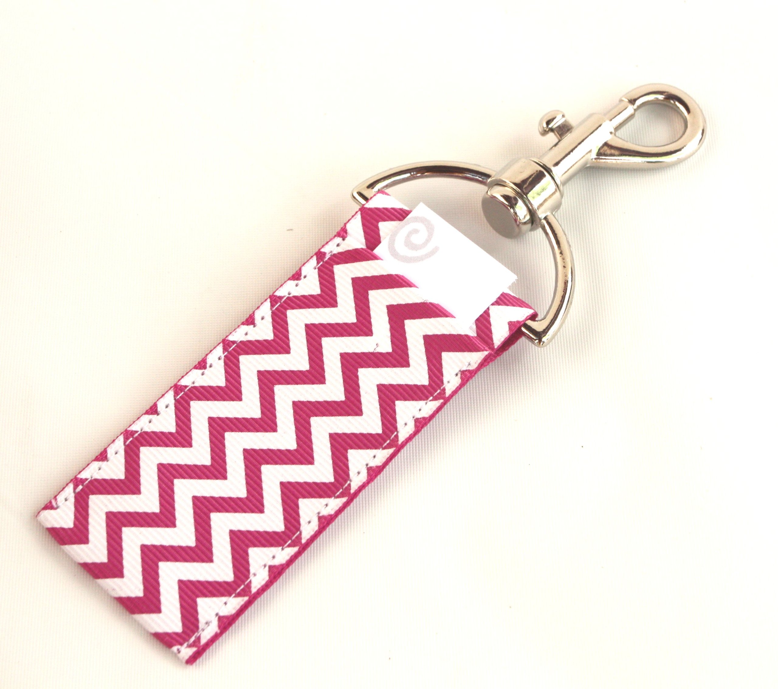 Clip On Ribbon Lip Balm or USB Holder Key Ring (Chevron-Mulberry)